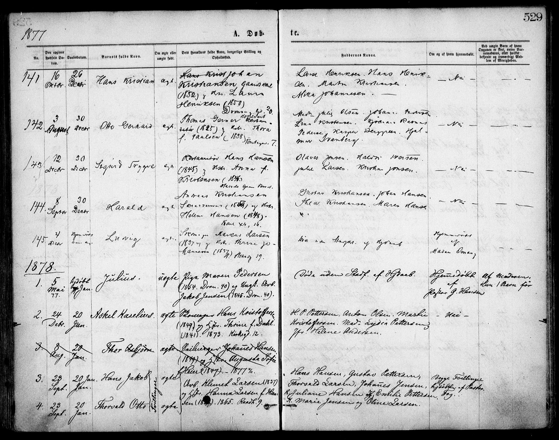 Oslo domkirke Kirkebøker, SAO/A-10752/F/Fa/L0017: Parish register (official) no. 17, 1869-1878, p. 529