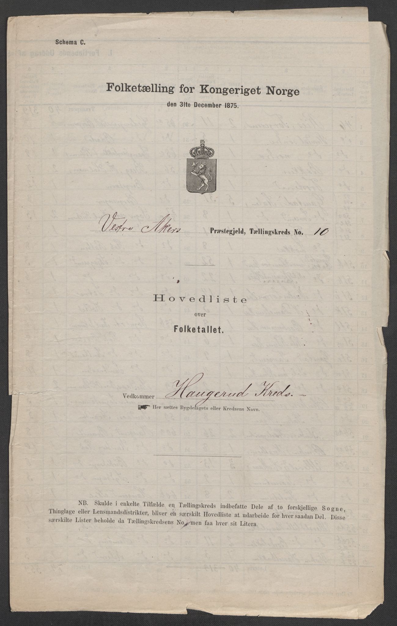 RA, 1875 census for 0218aP Vestre Aker, 1875, p. 70