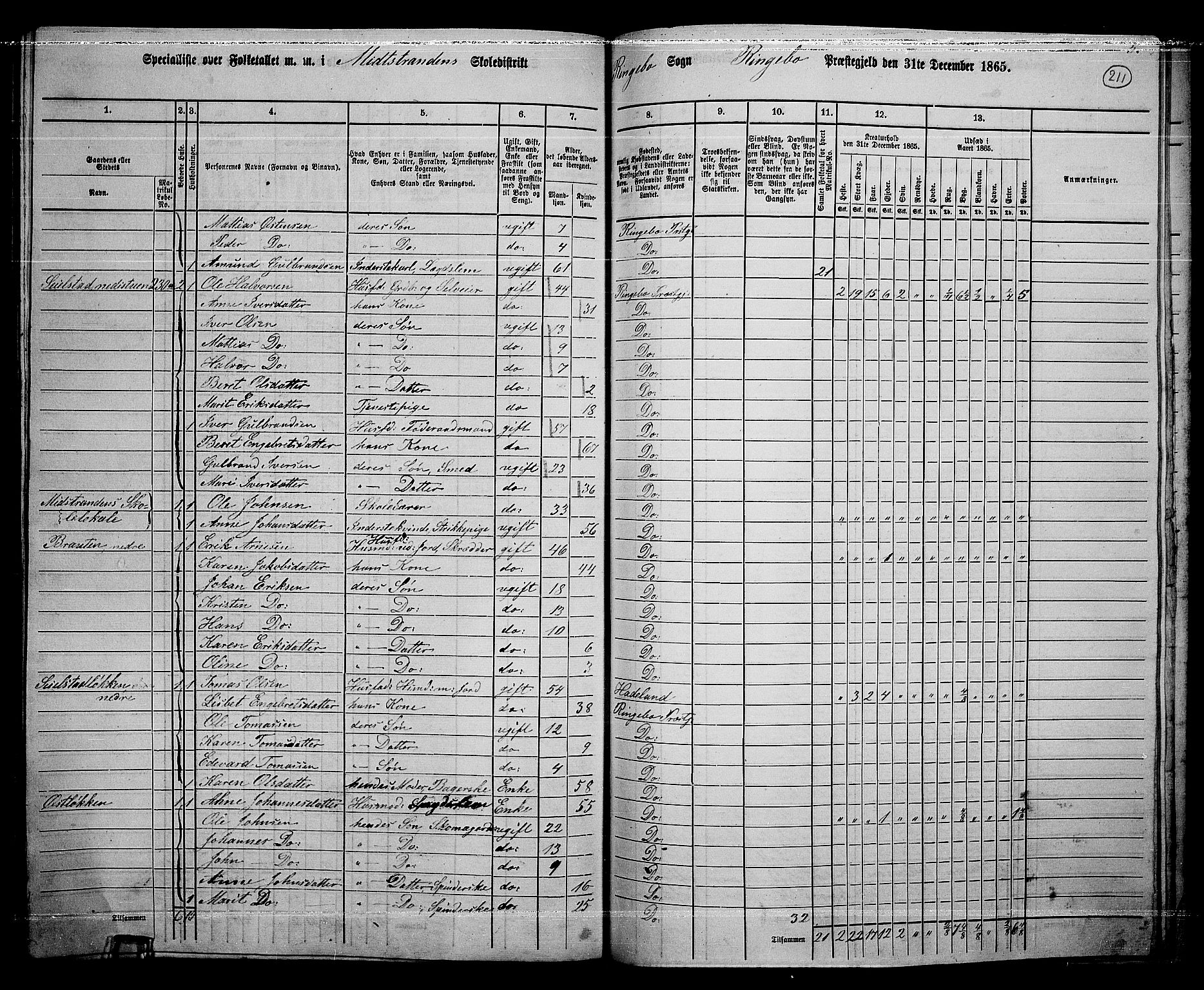 RA, 1865 census for Ringebu, 1865, p. 184