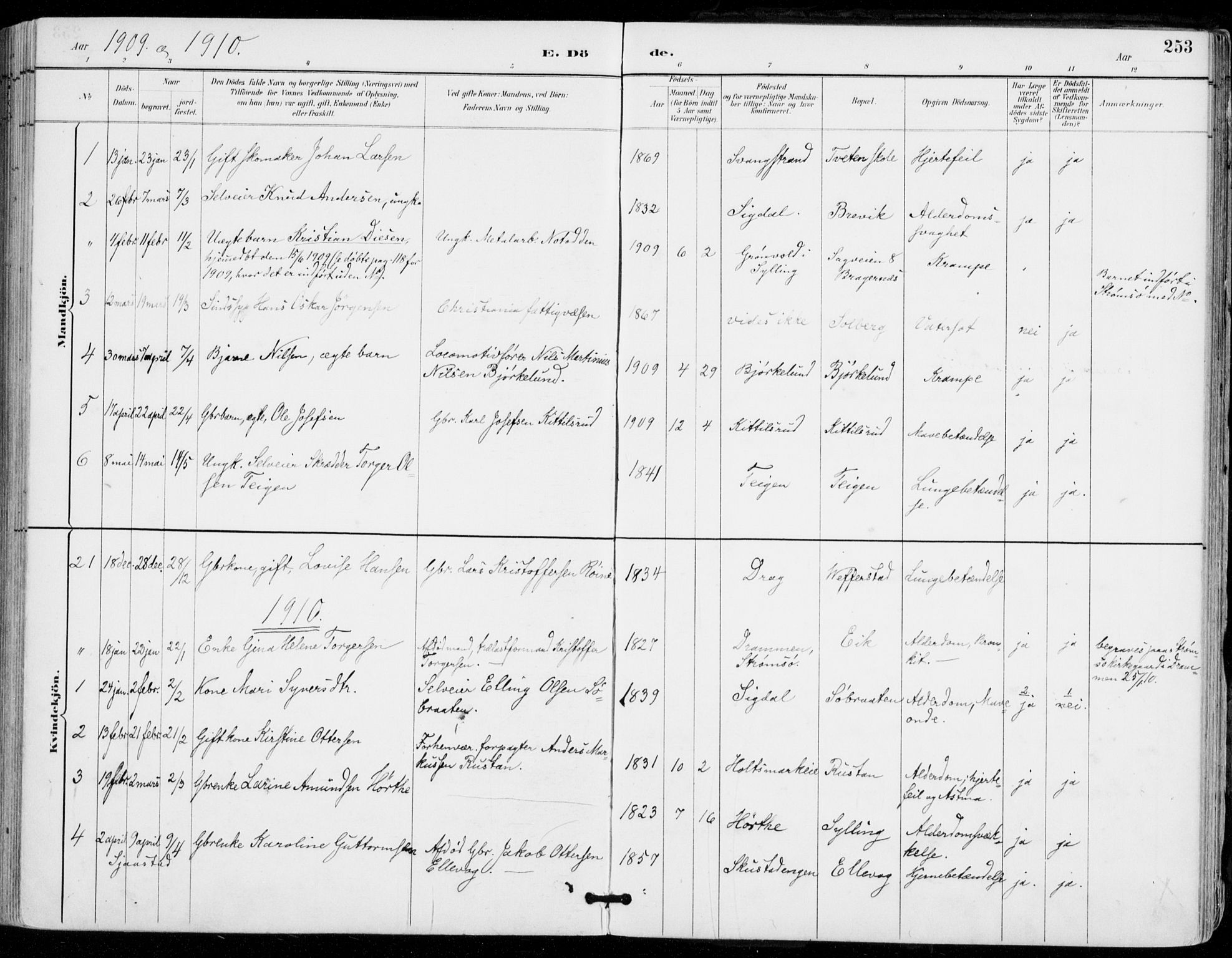 Sylling kirkebøker, AV/SAKO-A-247/F/Fa/L0001: Parish register (official) no. 1, 1883-1910, p. 253