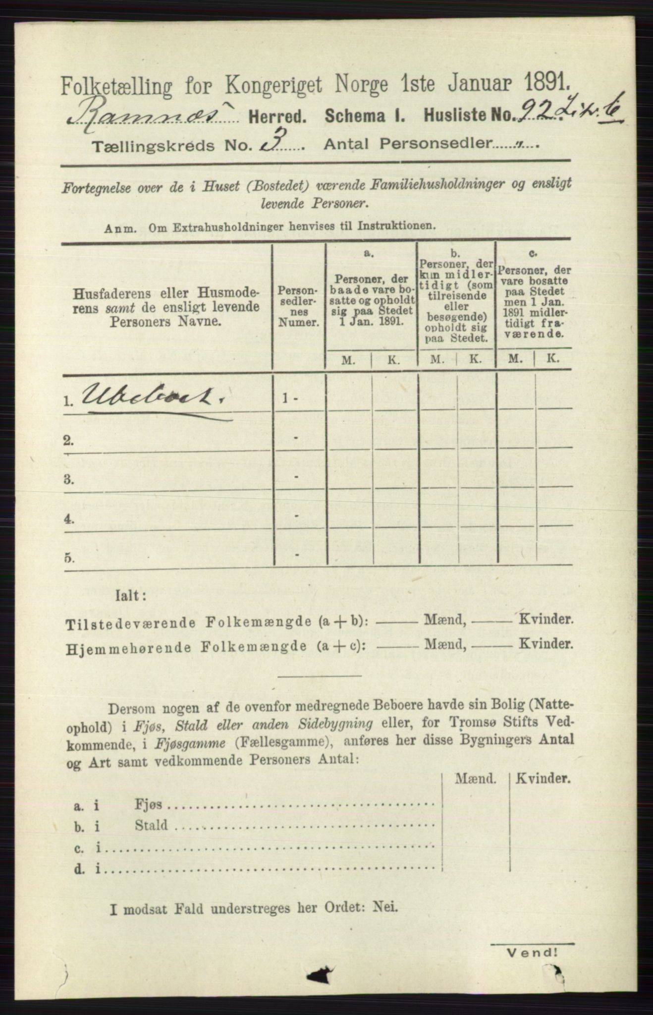 RA, 1891 census for 0718 Ramnes, 1891, p. 1296