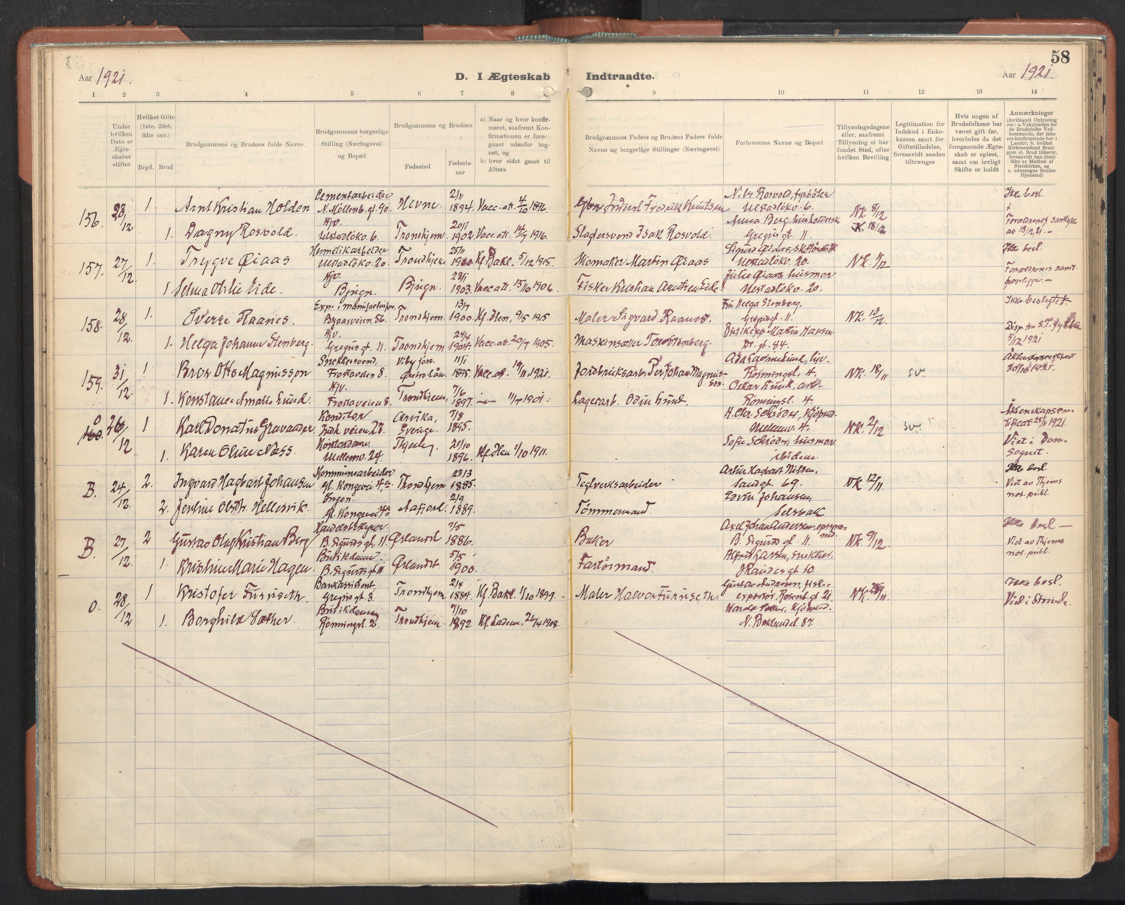 Ministerialprotokoller, klokkerbøker og fødselsregistre - Sør-Trøndelag, SAT/A-1456/605/L0245: Parish register (official) no. 605A07, 1916-1938, p. 58