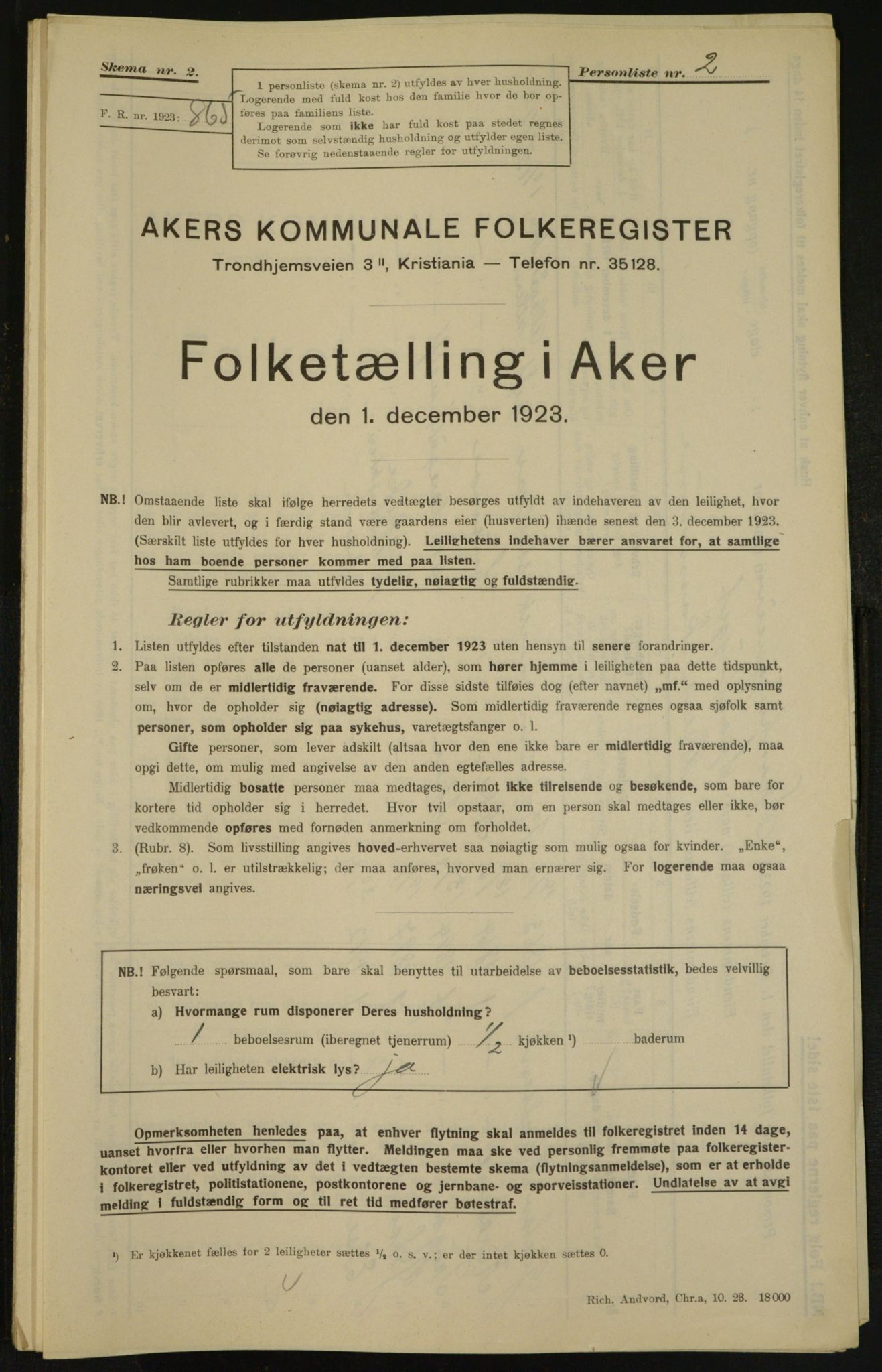 , Municipal Census 1923 for Aker, 1923, p. 5327