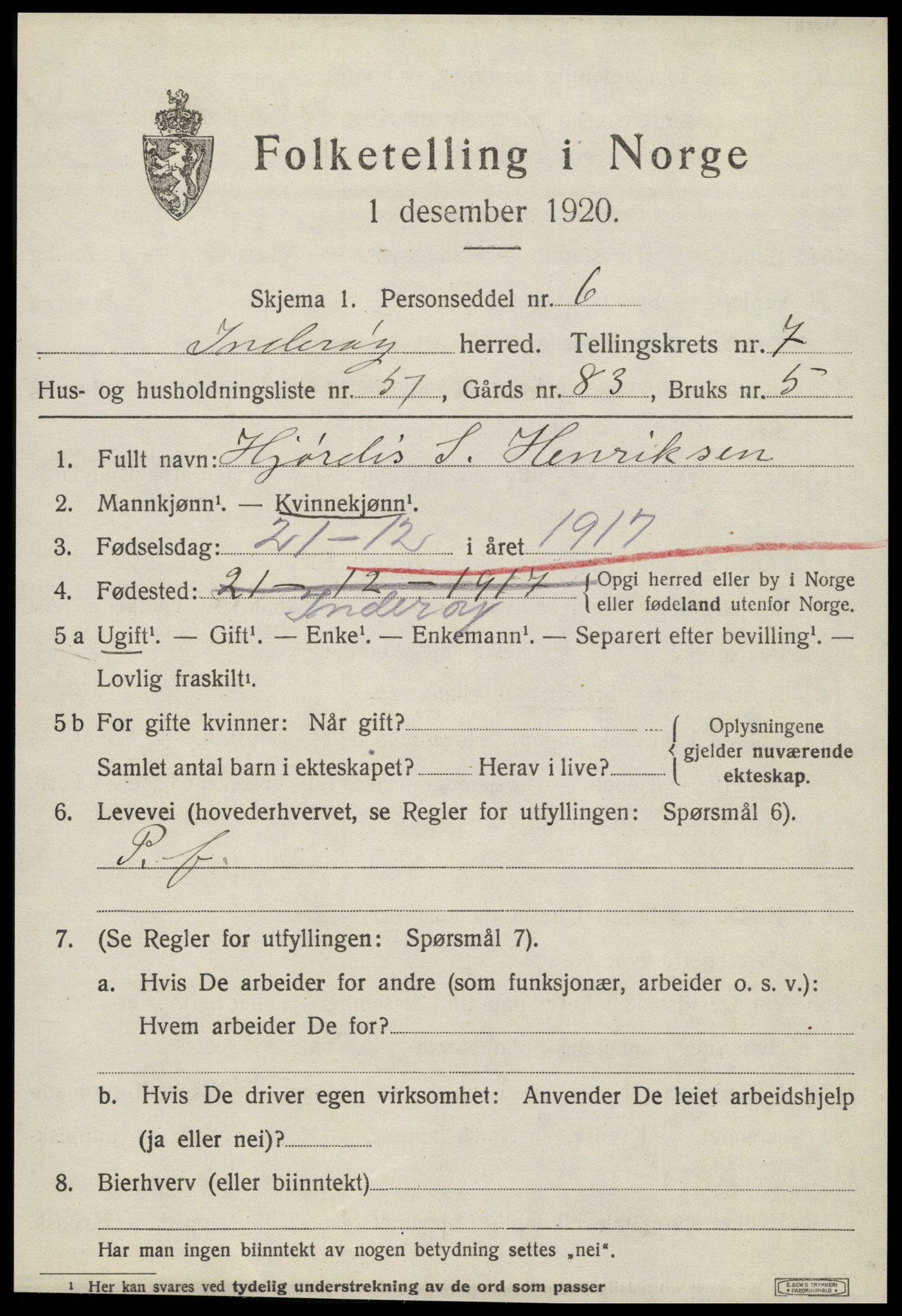 SAT, 1920 census for Inderøy, 1920, p. 5589