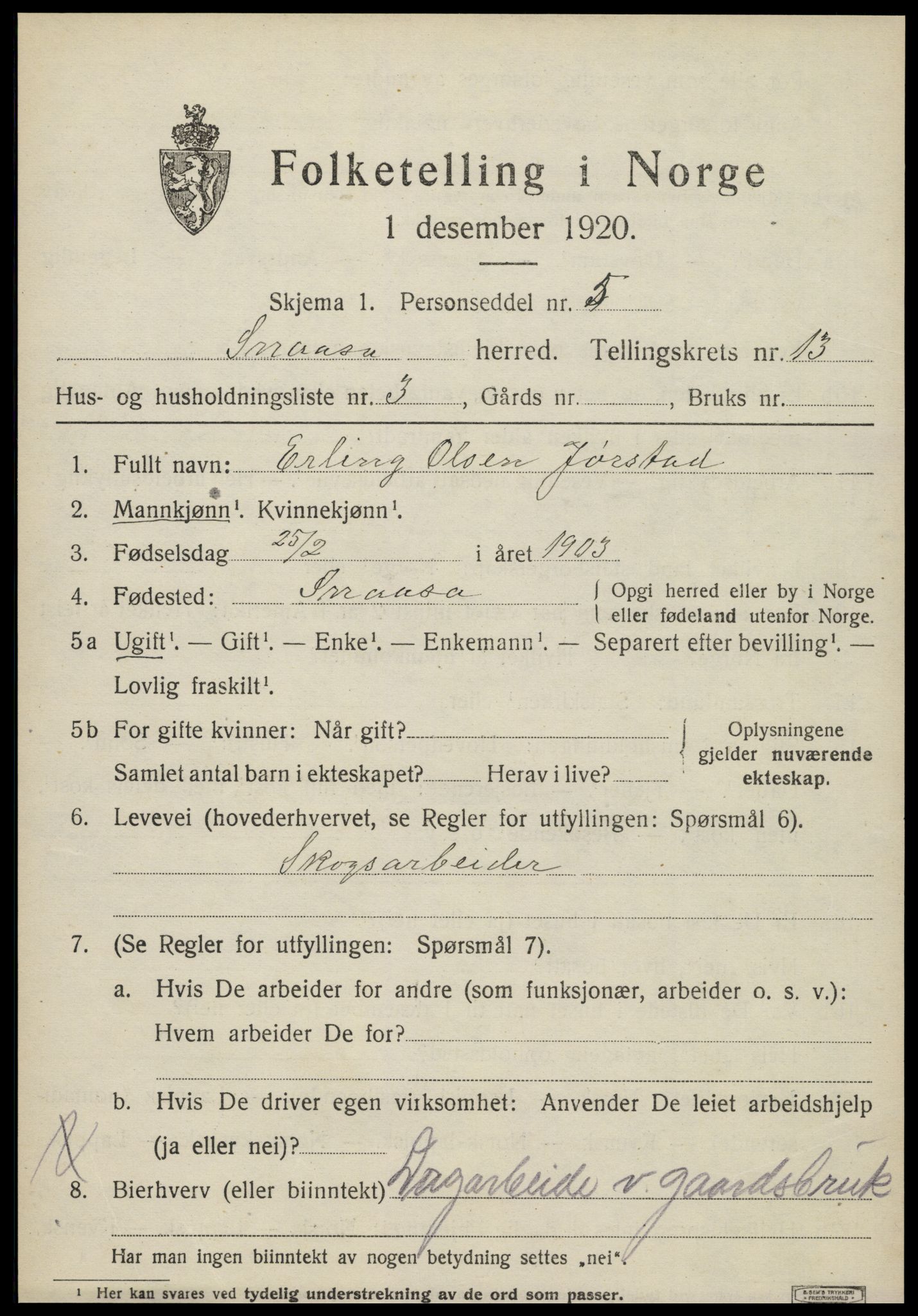 SAT, 1920 census for Snåsa, 1920, p. 5736