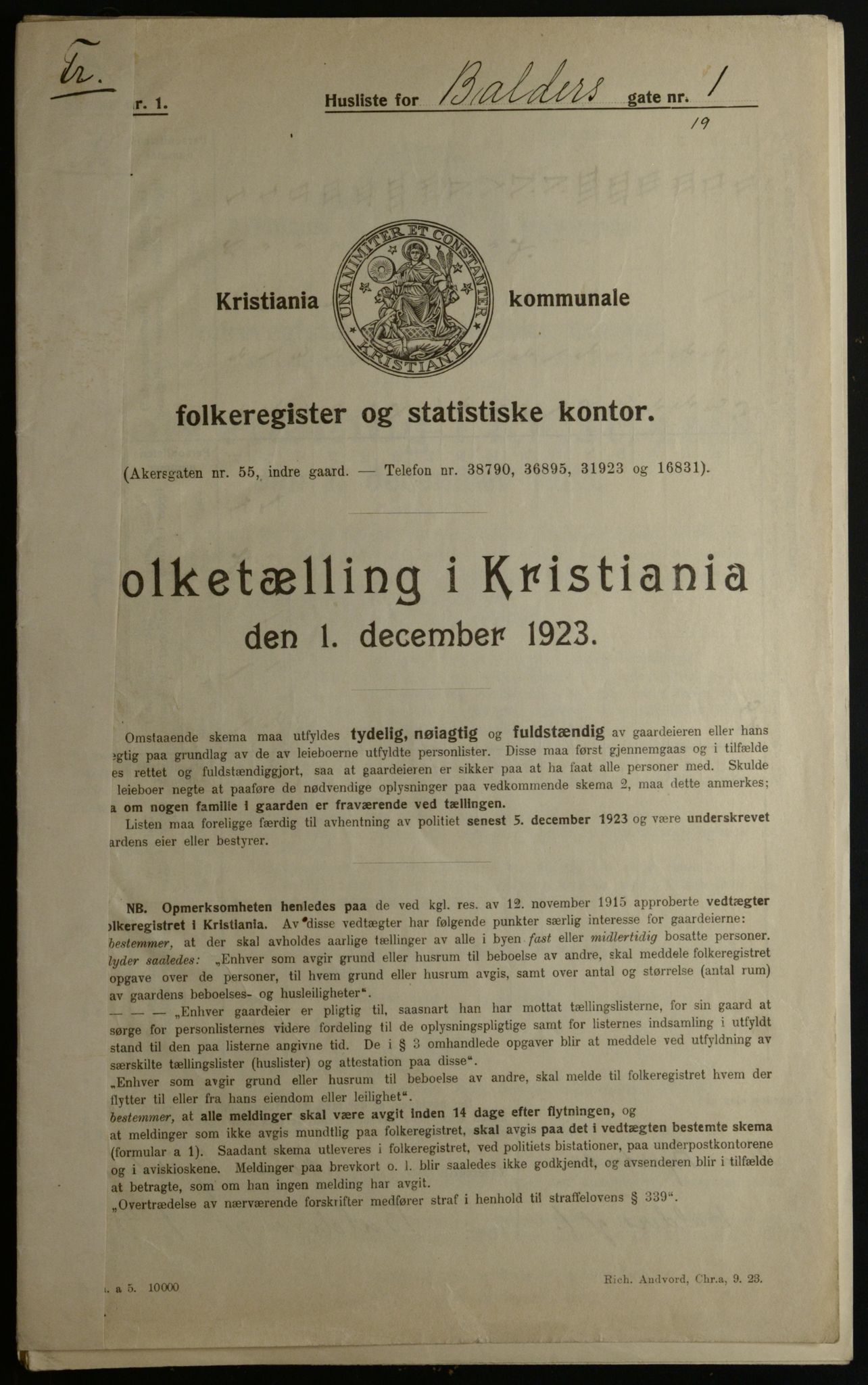 OBA, Municipal Census 1923 for Kristiania, 1923, p. 3614