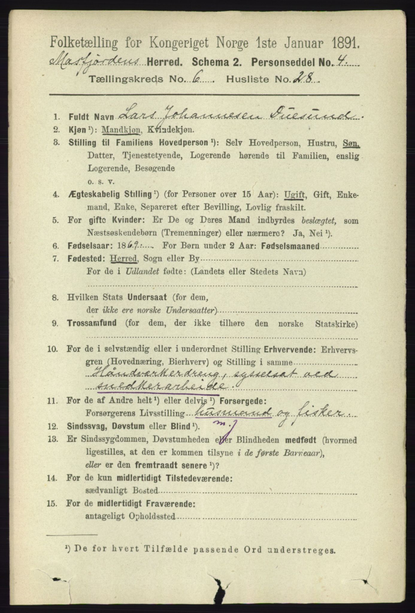 RA, 1891 census for 1266 Masfjorden, 1891, p. 1133