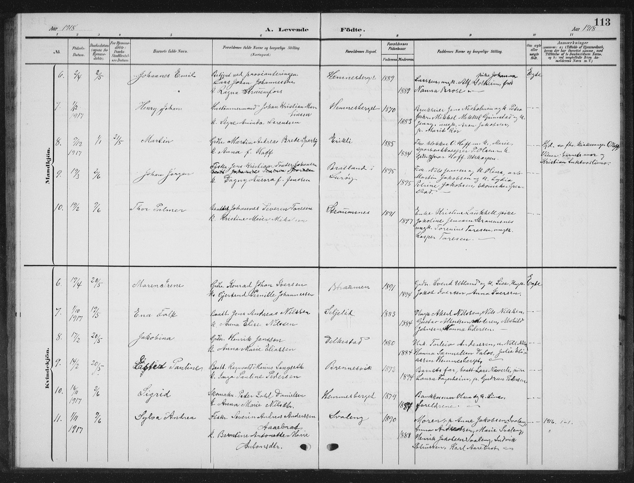 Ministerialprotokoller, klokkerbøker og fødselsregistre - Nordland, SAT/A-1459/825/L0370: Parish register (copy) no. 825C07, 1903-1923, p. 113