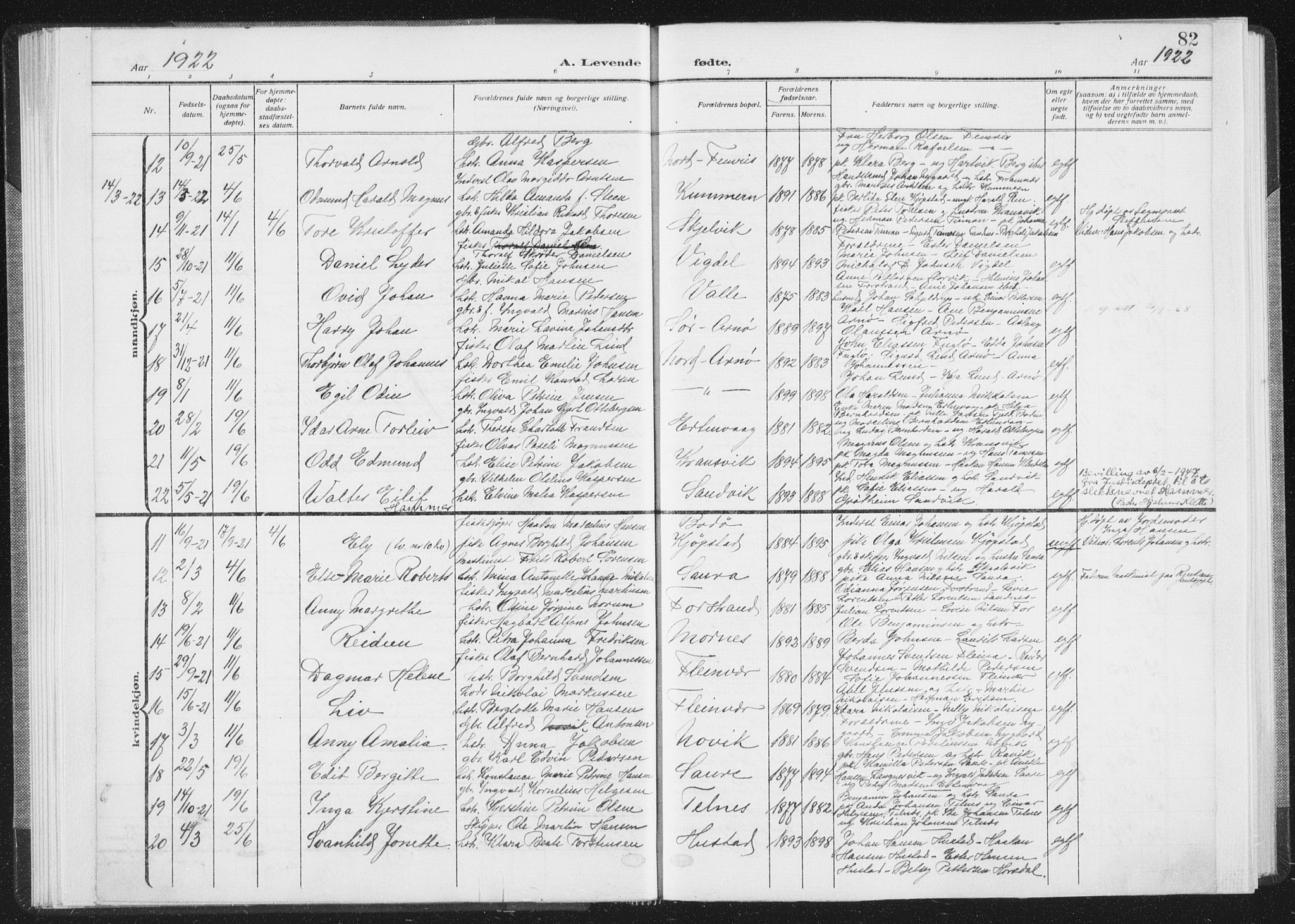 Ministerialprotokoller, klokkerbøker og fødselsregistre - Nordland, AV/SAT-A-1459/805/L0104: Parish register (official) no. 805A09, 1909-1926, p. 82