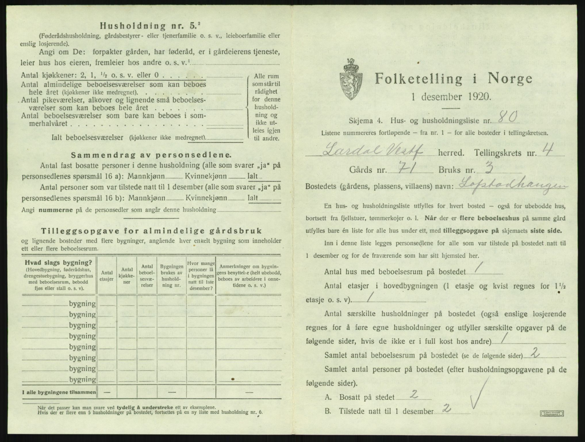 SAKO, 1920 census for Lardal, 1920, p. 667