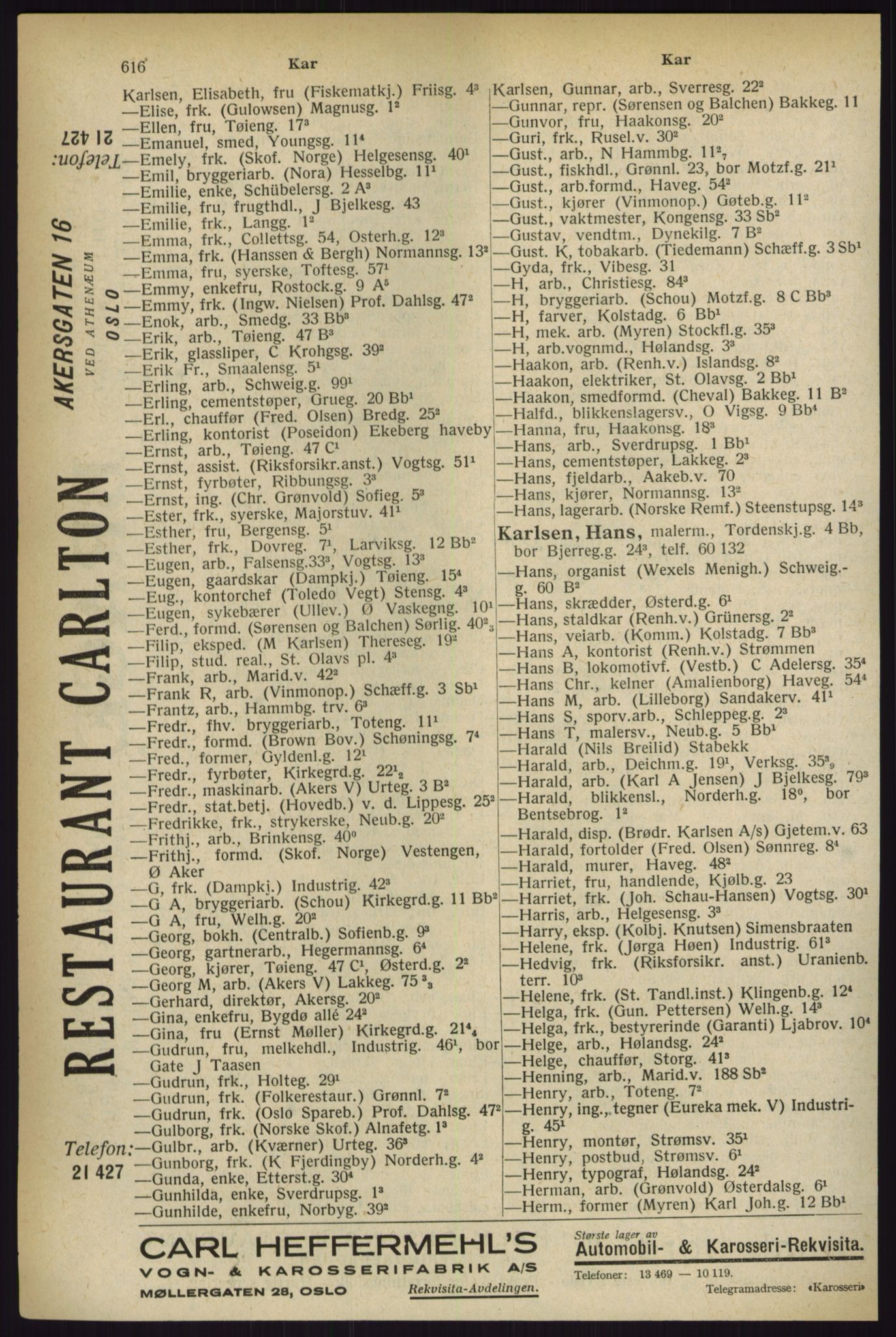 Kristiania/Oslo adressebok, PUBL/-, 1927, p. 616