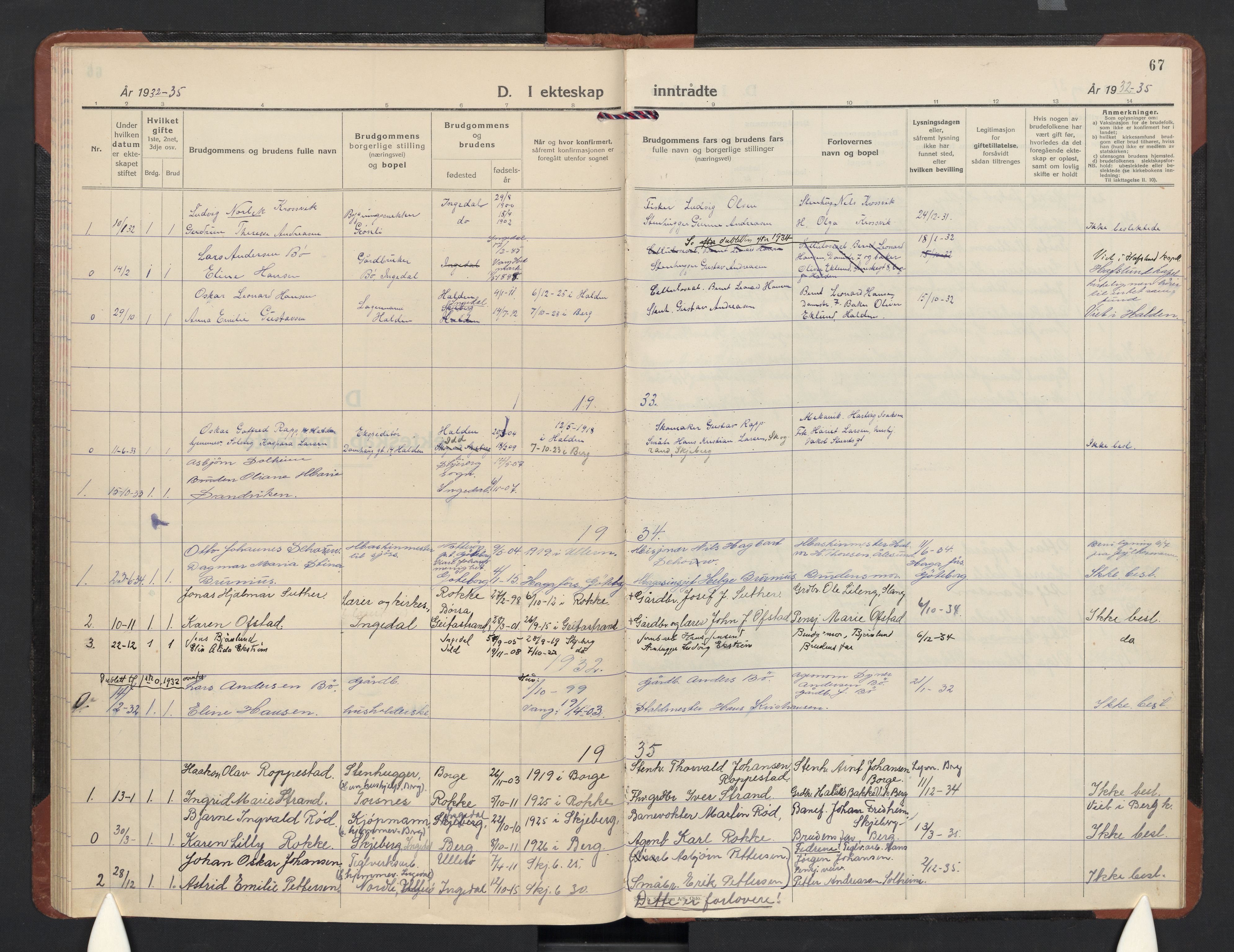Skjeberg prestekontor Kirkebøker, AV/SAO-A-10923/G/Ge/L0002: Parish register (copy) no. V 2, 1931-1974, p. 67