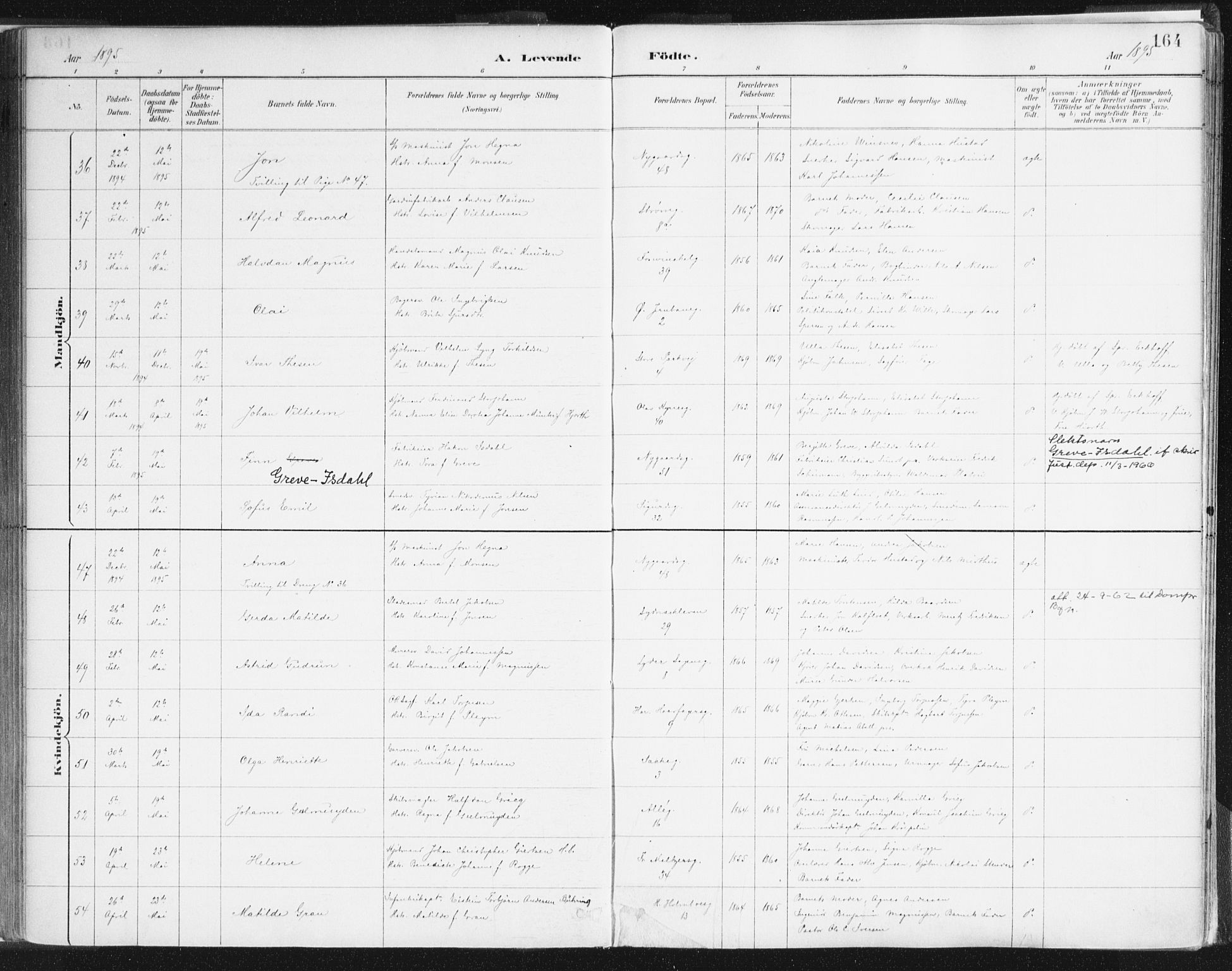 Johanneskirken sokneprestembete, SAB/A-76001/H/Haa/L0001: Parish register (official) no. A 1, 1885-1900, p. 164