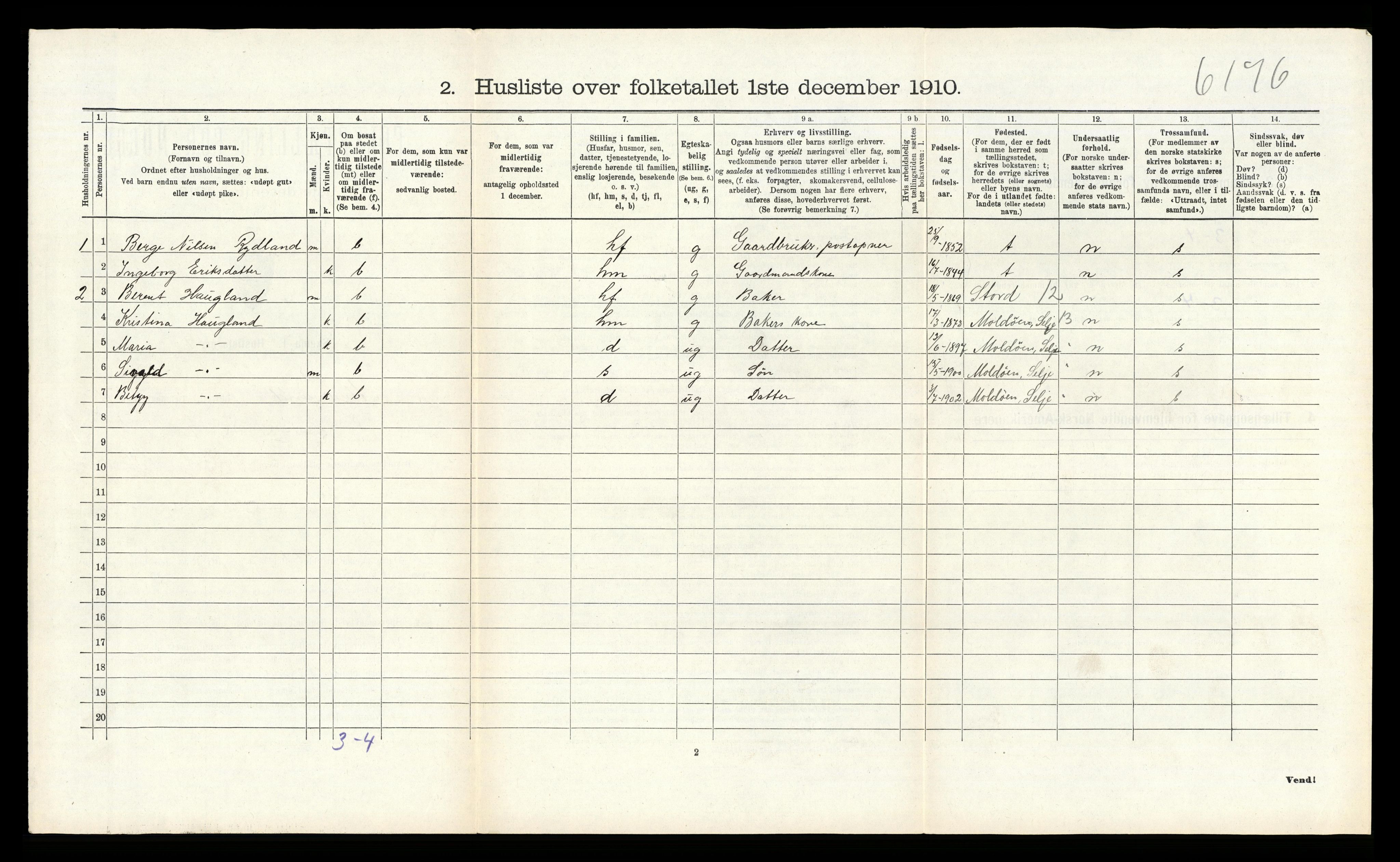 RA, 1910 census for Alversund, 1910, p. 1005