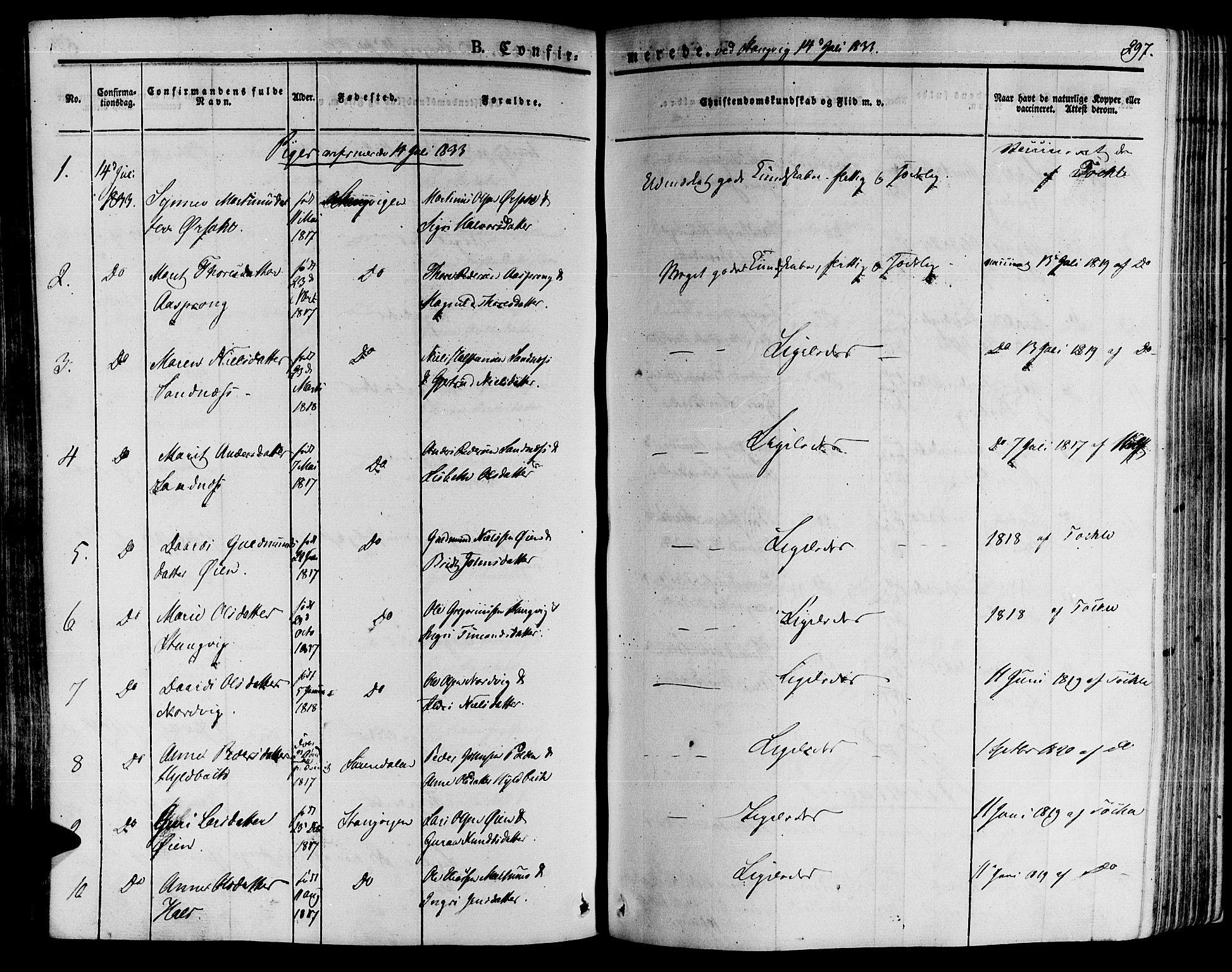 Ministerialprotokoller, klokkerbøker og fødselsregistre - Møre og Romsdal, AV/SAT-A-1454/592/L1024: Parish register (official) no. 592A03 /1, 1831-1849, p. 297