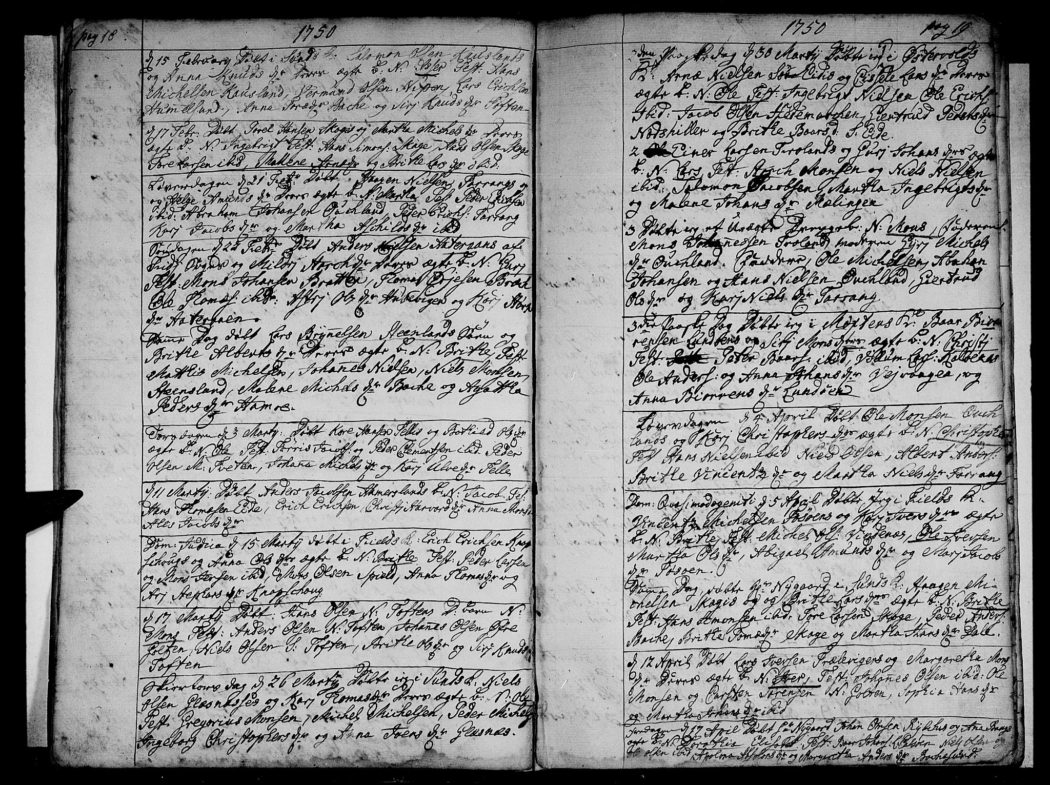 Sund sokneprestembete, AV/SAB-A-99930: Parish register (official) no. A 4, 1748-1769, p. 18-19