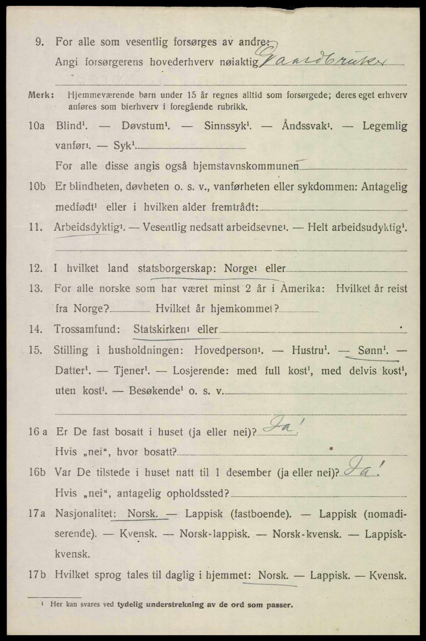 SAT, 1920 census for Ankenes, 1920, p. 1696