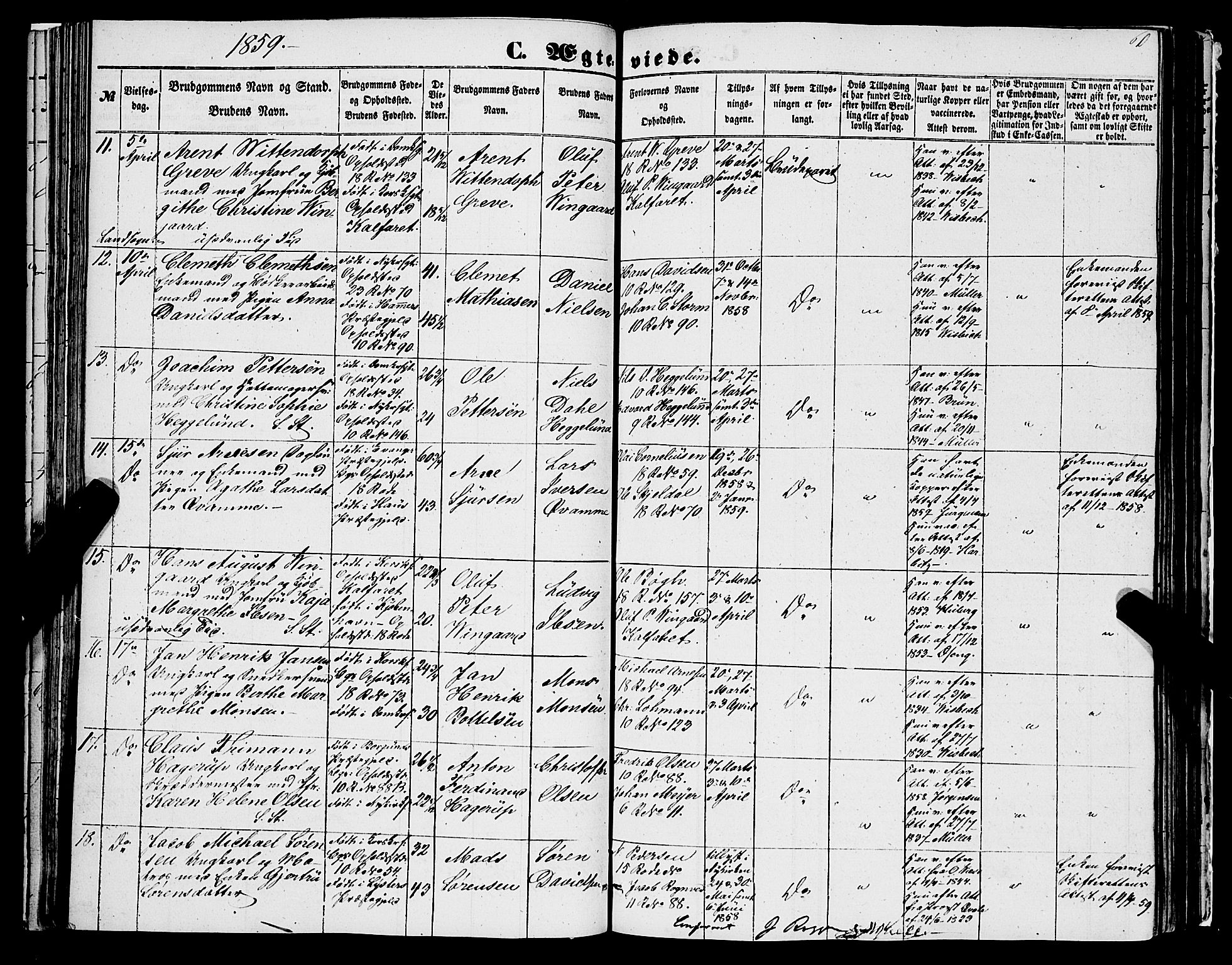 Domkirken sokneprestembete, SAB/A-74801/H/Haa/L0034: Parish register (official) no. D 2, 1853-1874, p. 60