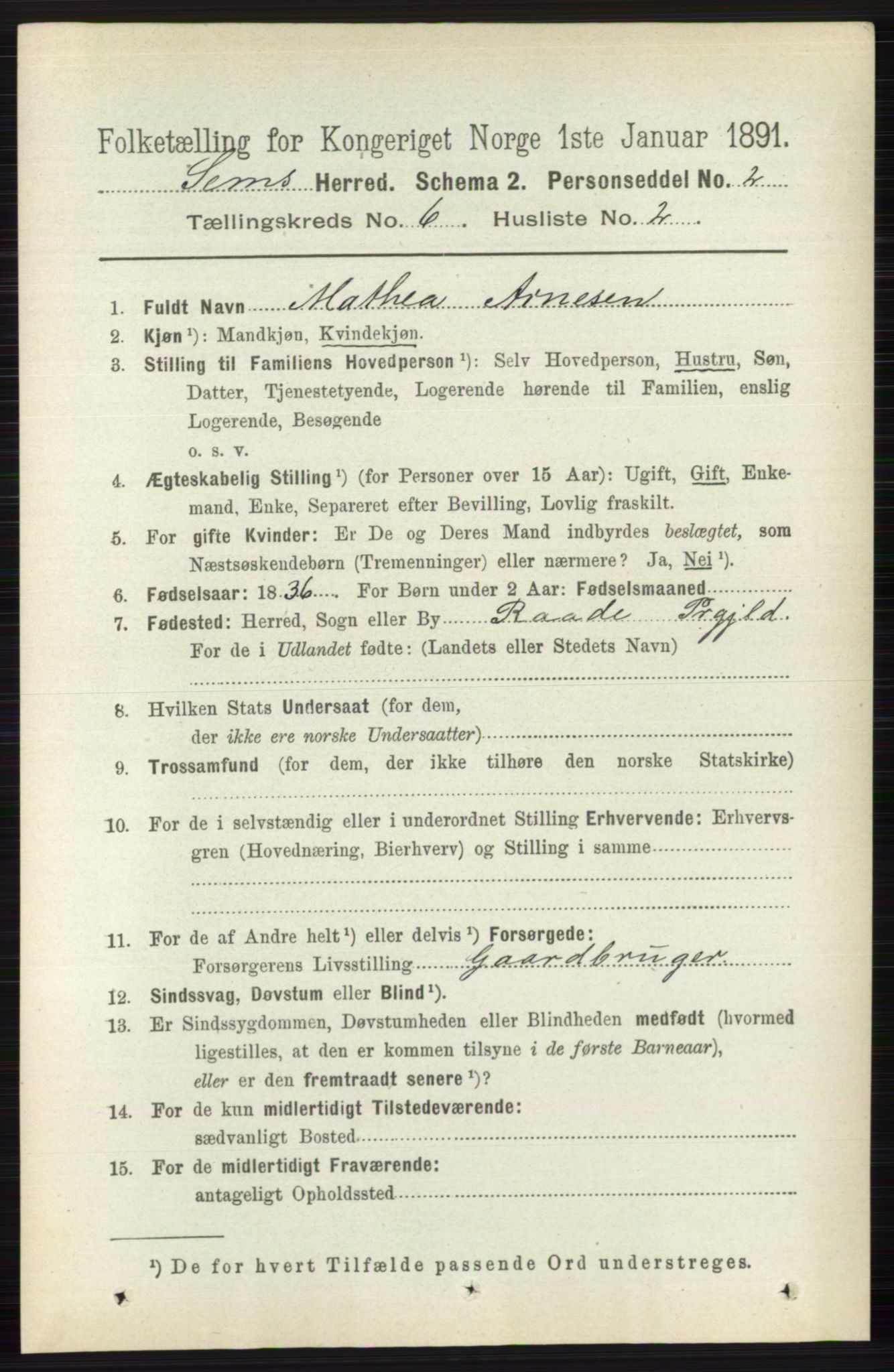 RA, 1891 census for 0721 Sem, 1891, p. 2632