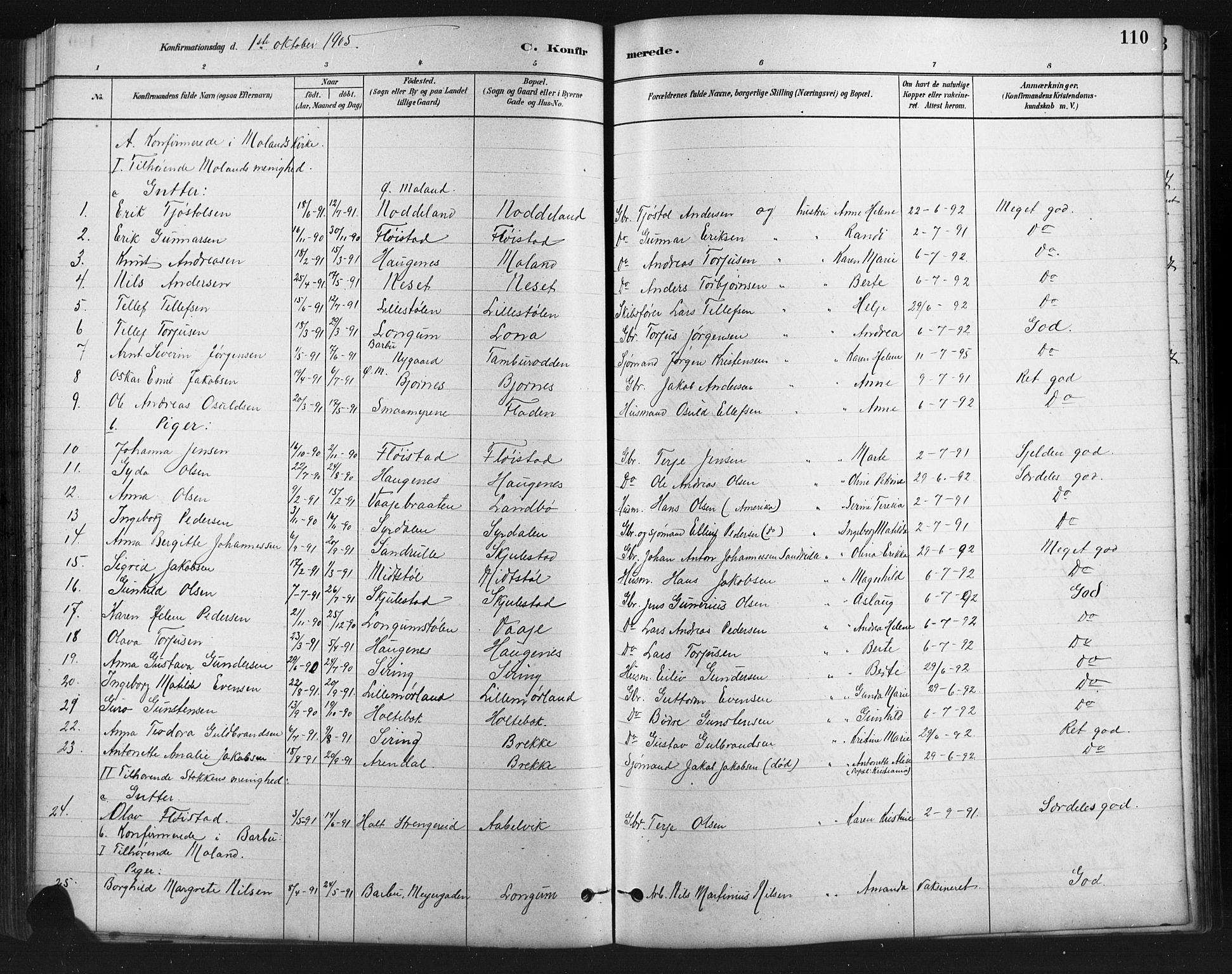 Austre Moland sokneprestkontor, SAK/1111-0001/F/Fb/Fba/L0003: Parish register (copy) no. B 3, 1879-1914, p. 110