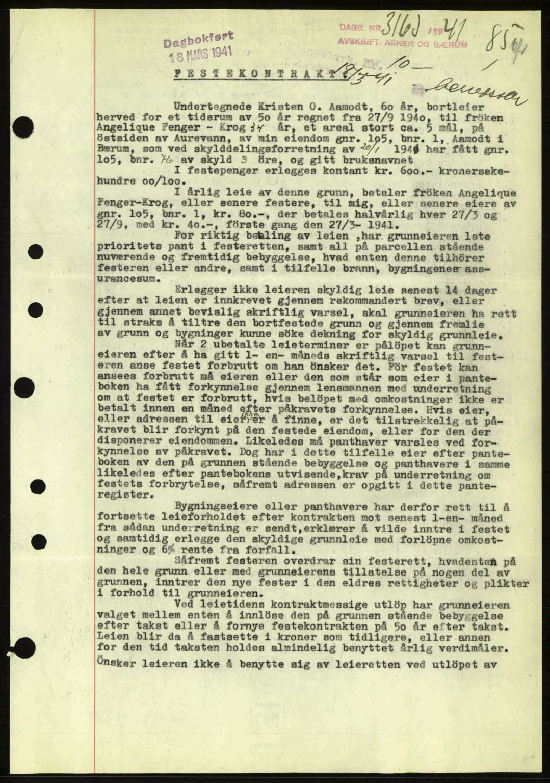 Aker herredsskriveri, AV/SAO-A-10896/G/Gb/Gbb/Gbbb/L0019: Mortgage book no. A65, 1941-1941, Diary no: : 1363/1941