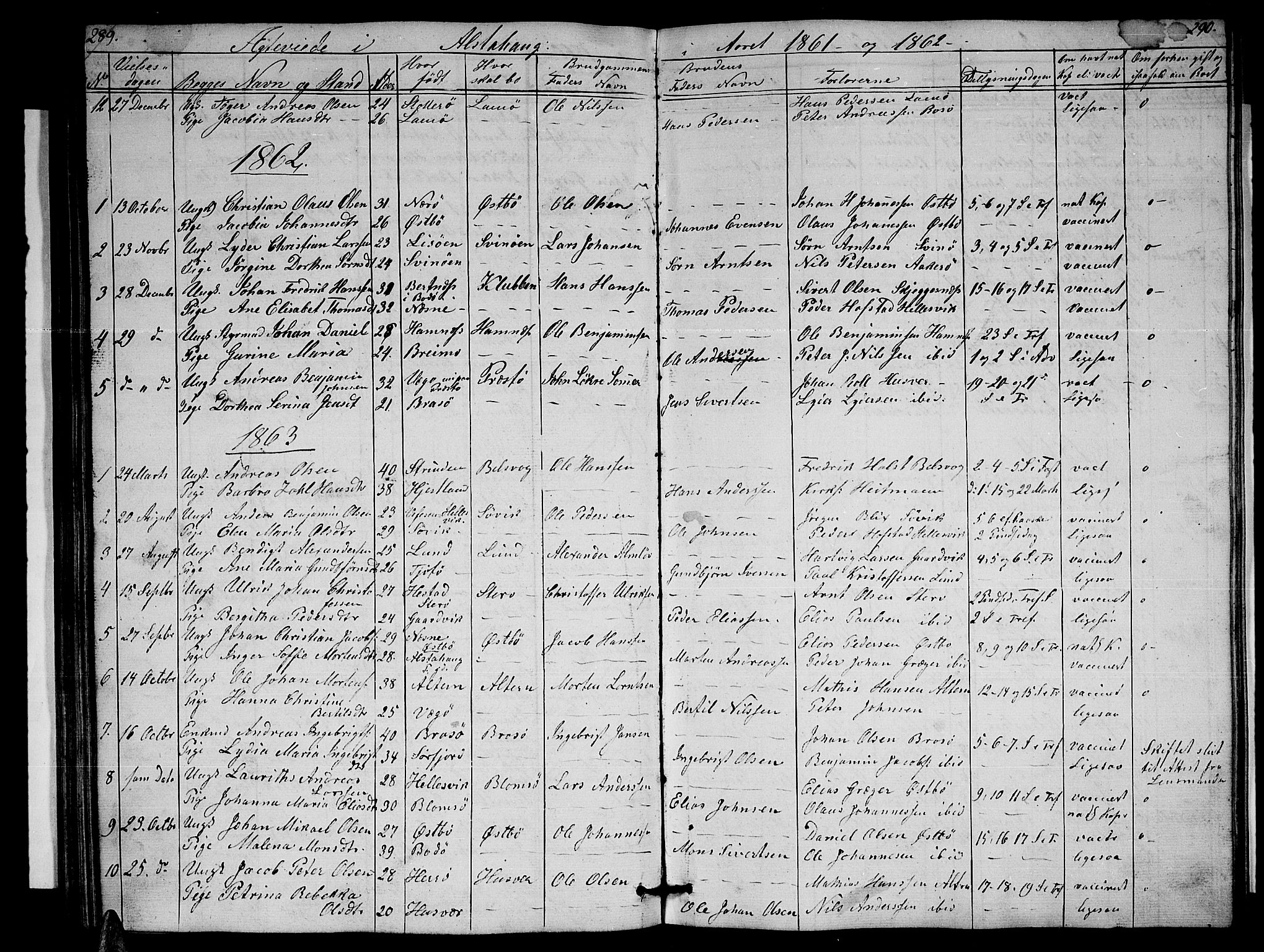 Ministerialprotokoller, klokkerbøker og fødselsregistre - Nordland, AV/SAT-A-1459/830/L0460: Parish register (copy) no. 830C02, 1843-1865, p. 289-290