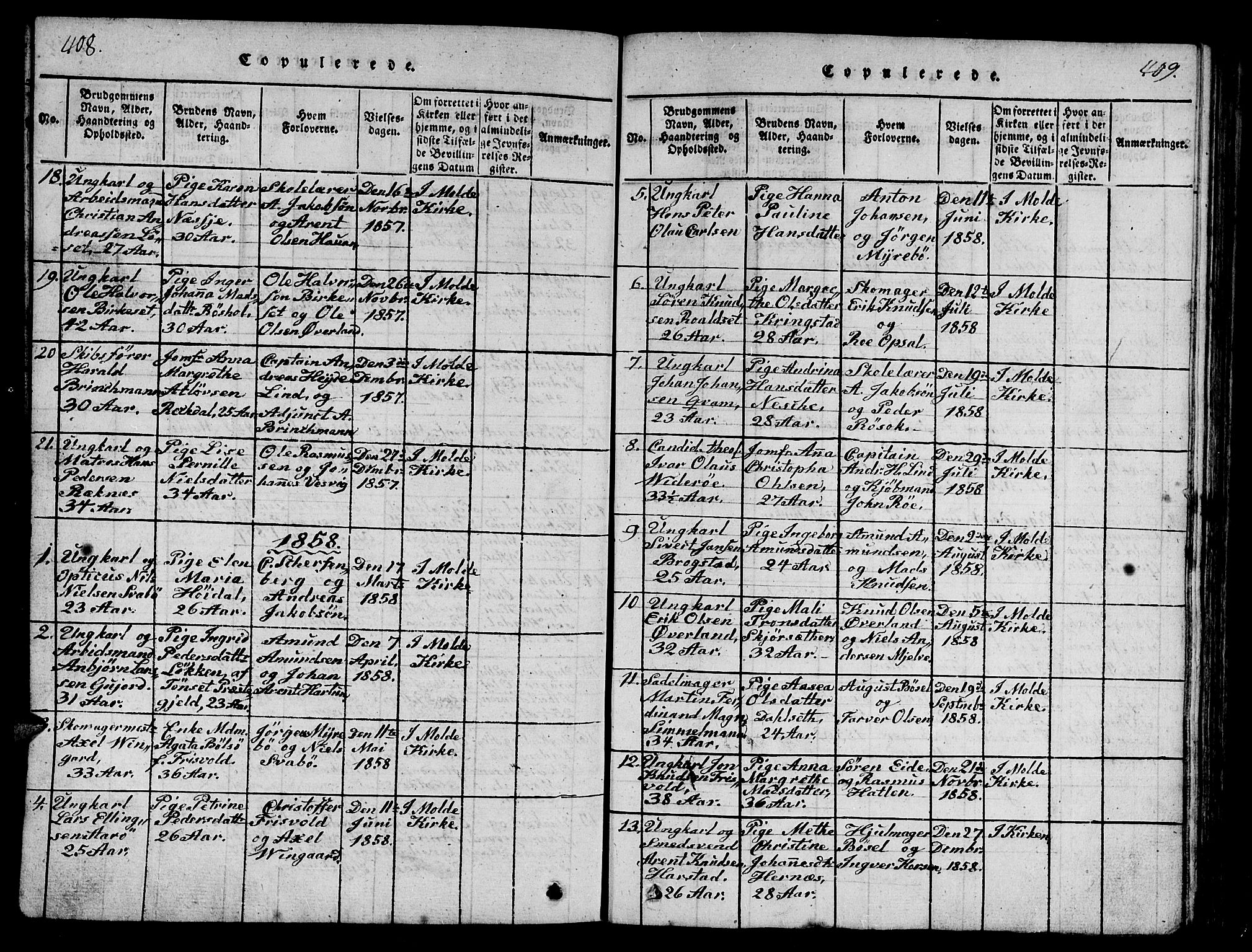 Ministerialprotokoller, klokkerbøker og fødselsregistre - Møre og Romsdal, SAT/A-1454/558/L0700: Parish register (copy) no. 558C01, 1818-1868, p. 408-409
