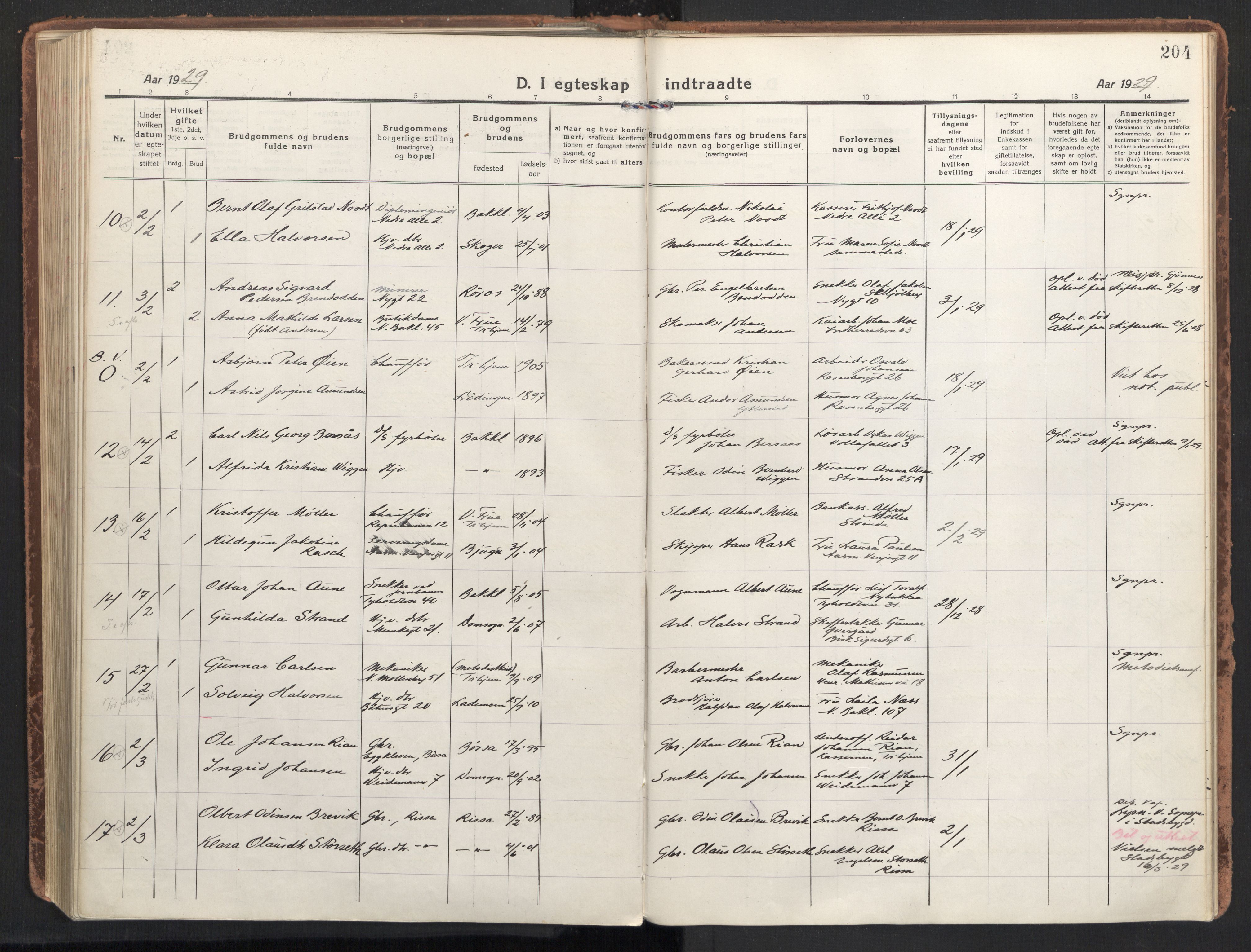 Ministerialprotokoller, klokkerbøker og fødselsregistre - Sør-Trøndelag, SAT/A-1456/604/L0206: Parish register (official) no. 604A26, 1917-1931, p. 204