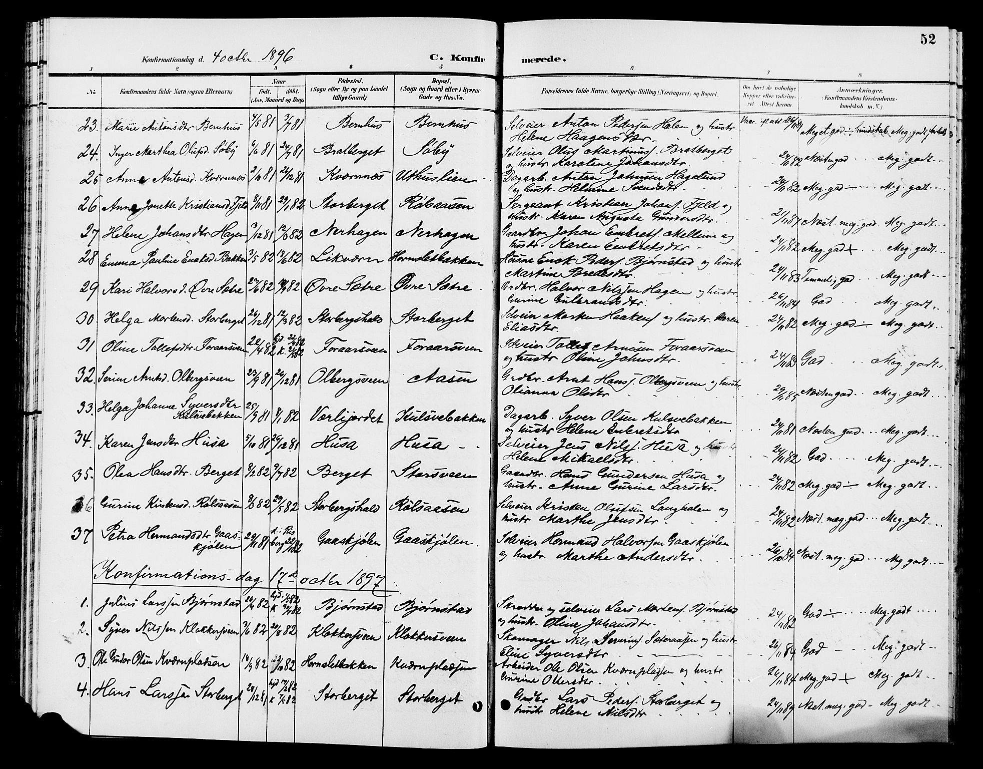 Elverum prestekontor, AV/SAH-PREST-044/H/Ha/Hab/L0006: Parish register (copy) no. 6, 1896-1907, p. 52