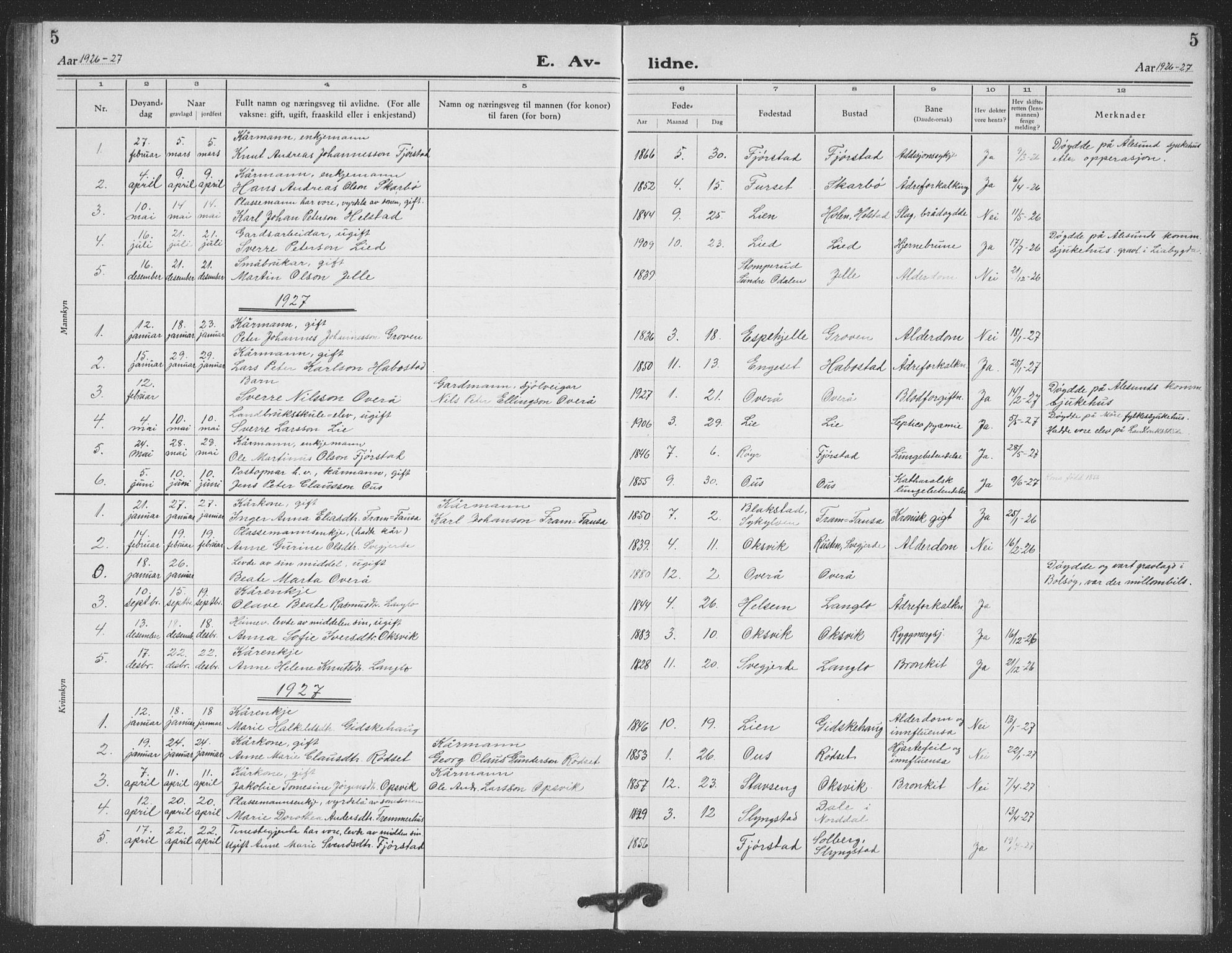 Ministerialprotokoller, klokkerbøker og fødselsregistre - Møre og Romsdal, SAT/A-1454/520/L0294: Parish register (copy) no. 520C06, 1923-1938, p. 5