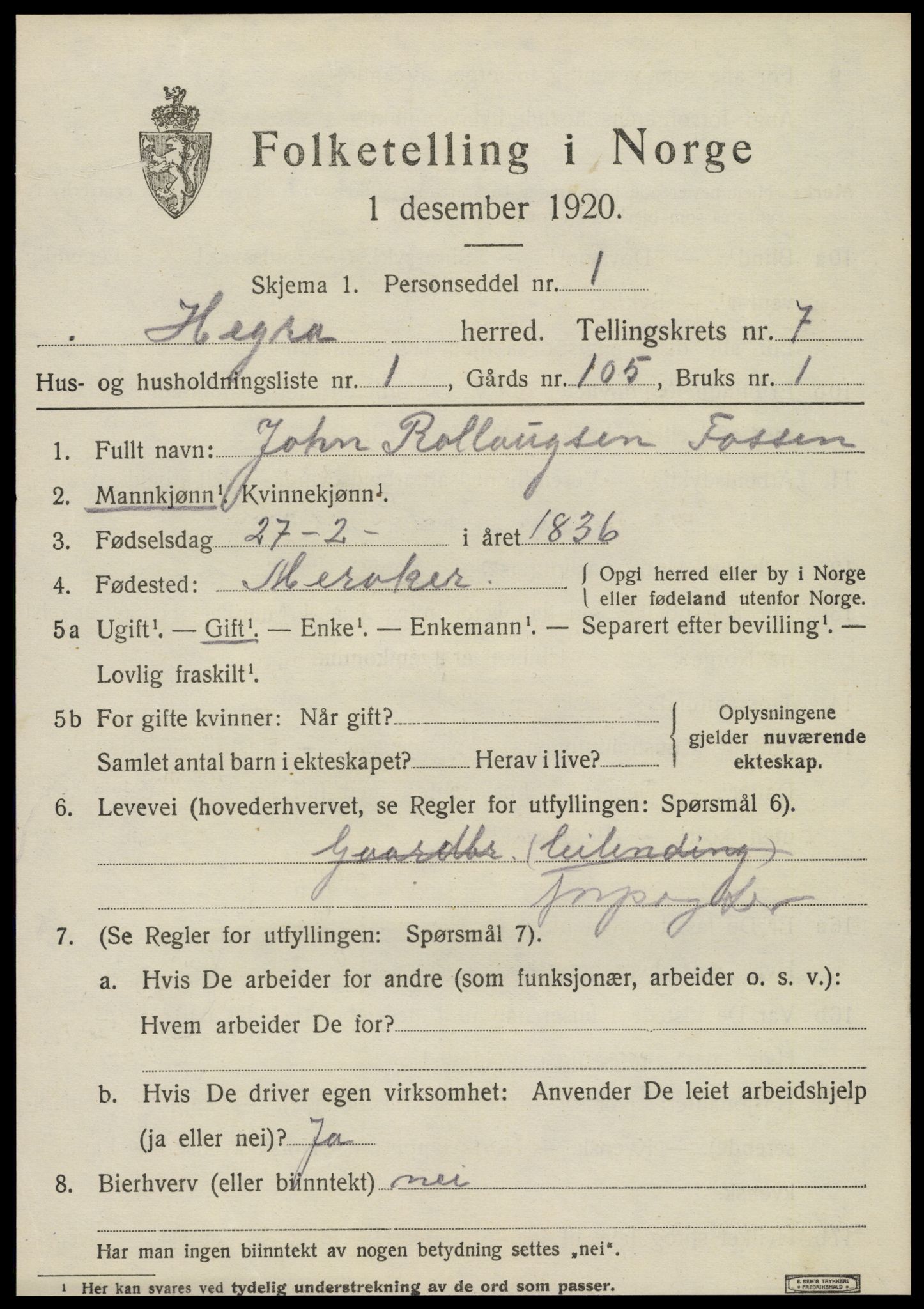 SAT, 1920 census for Hegra, 1920, p. 5146