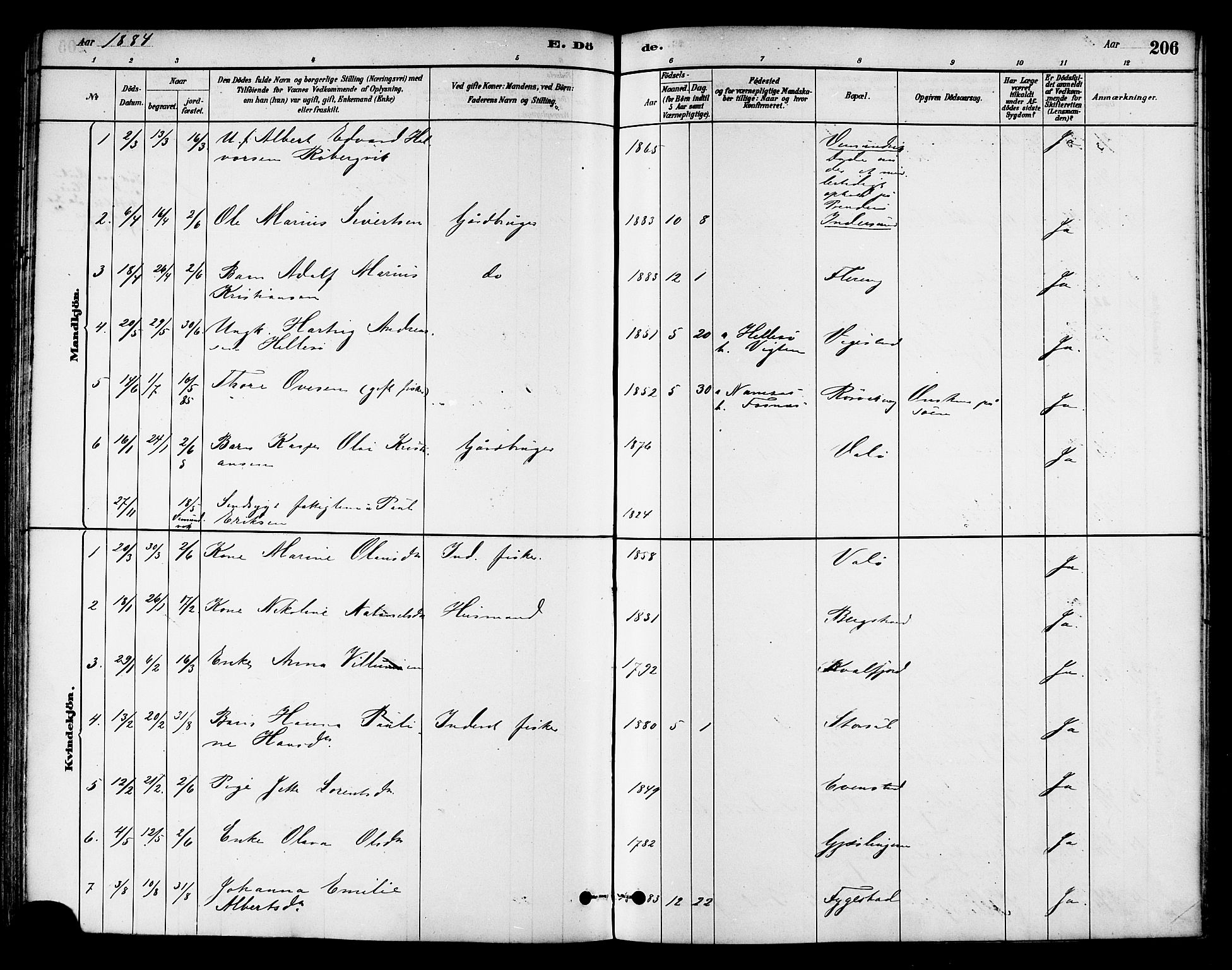 Ministerialprotokoller, klokkerbøker og fødselsregistre - Nord-Trøndelag, SAT/A-1458/786/L0686: Parish register (official) no. 786A02, 1880-1887, p. 206