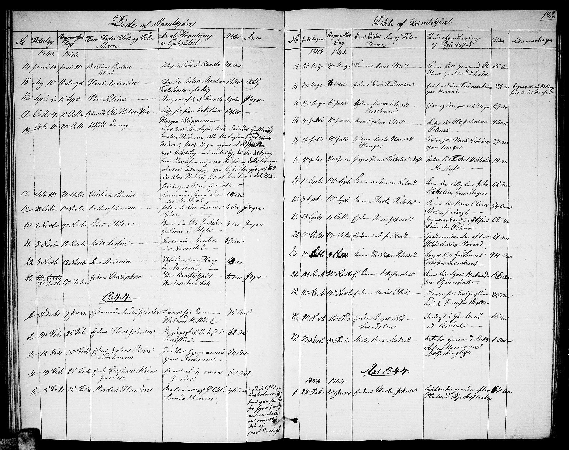 Fet prestekontor Kirkebøker, AV/SAO-A-10370a/G/Ga/L0002: Parish register (copy) no. I 2, 1843-1859, p. 182