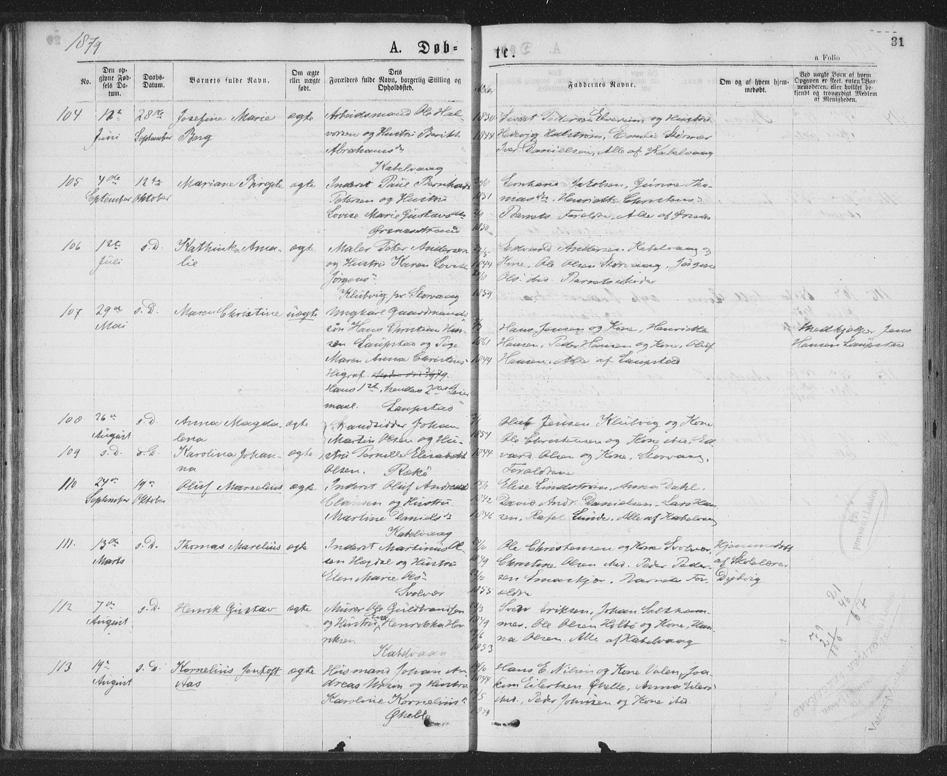 Ministerialprotokoller, klokkerbøker og fødselsregistre - Nordland, AV/SAT-A-1459/874/L1058: Parish register (official) no. 874A02, 1878-1883, p. 31