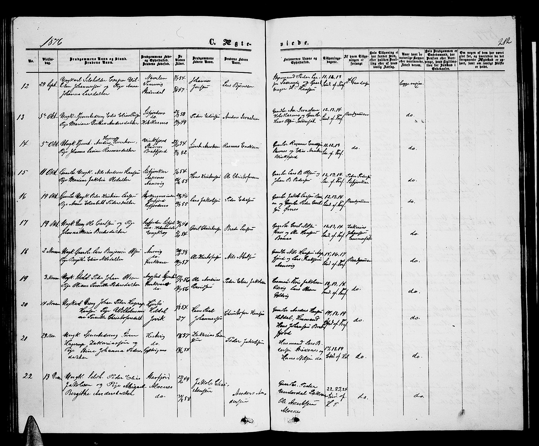 Ministerialprotokoller, klokkerbøker og fødselsregistre - Nordland, AV/SAT-A-1459/853/L0775: Parish register (copy) no. 853C03, 1859-1877, p. 212