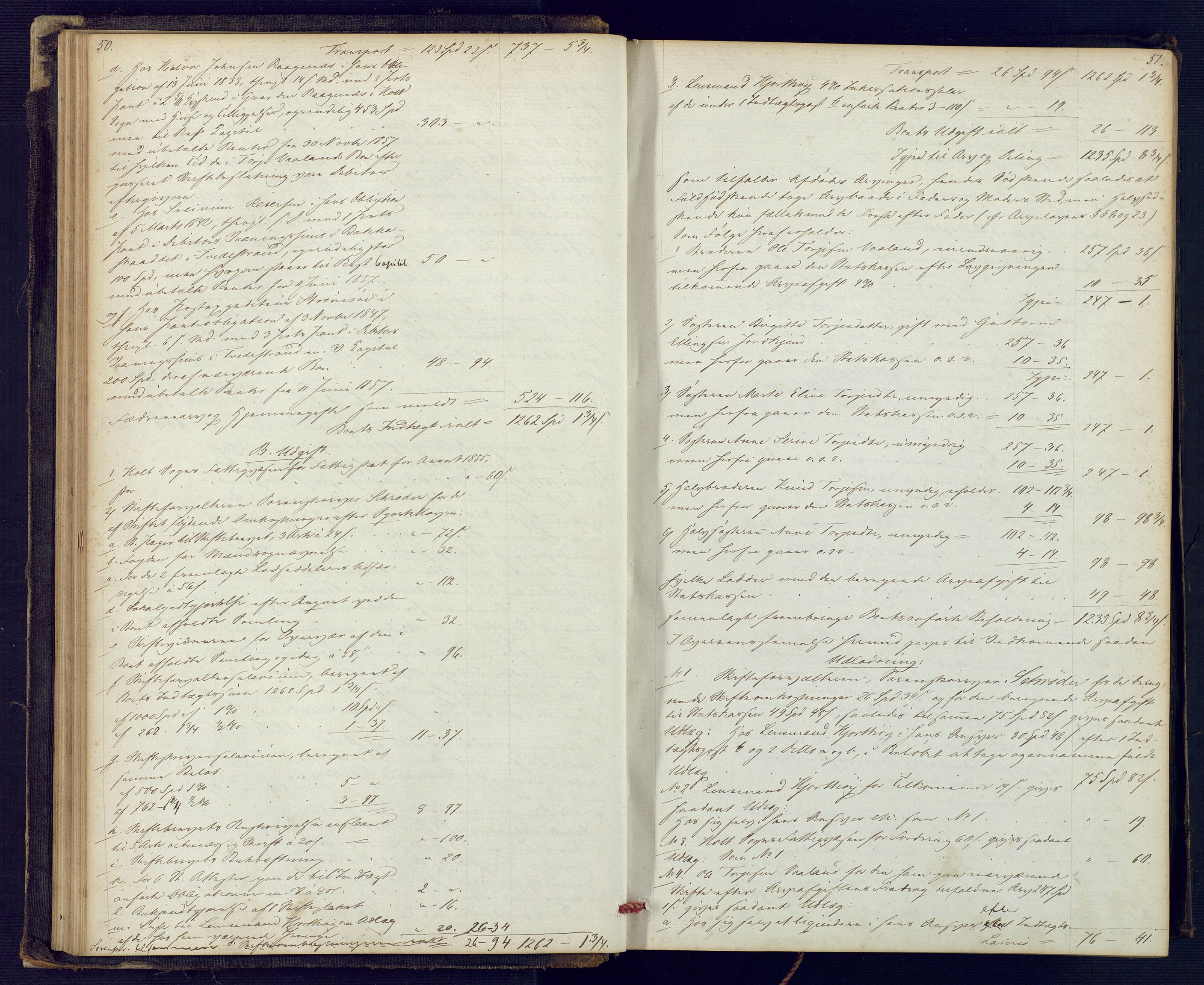 Holt sorenskriveri, SAK/1221-0002/H/Hc/L0029: Skifteutlodningsprotokoll nr. 4 med løst register, 1857-1862, p. 50-51