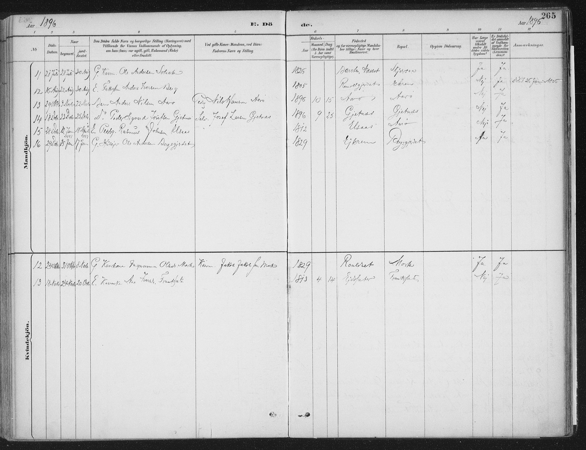 Ministerialprotokoller, klokkerbøker og fødselsregistre - Møre og Romsdal, AV/SAT-A-1454/555/L0658: Parish register (official) no. 555A09, 1887-1917, p. 265