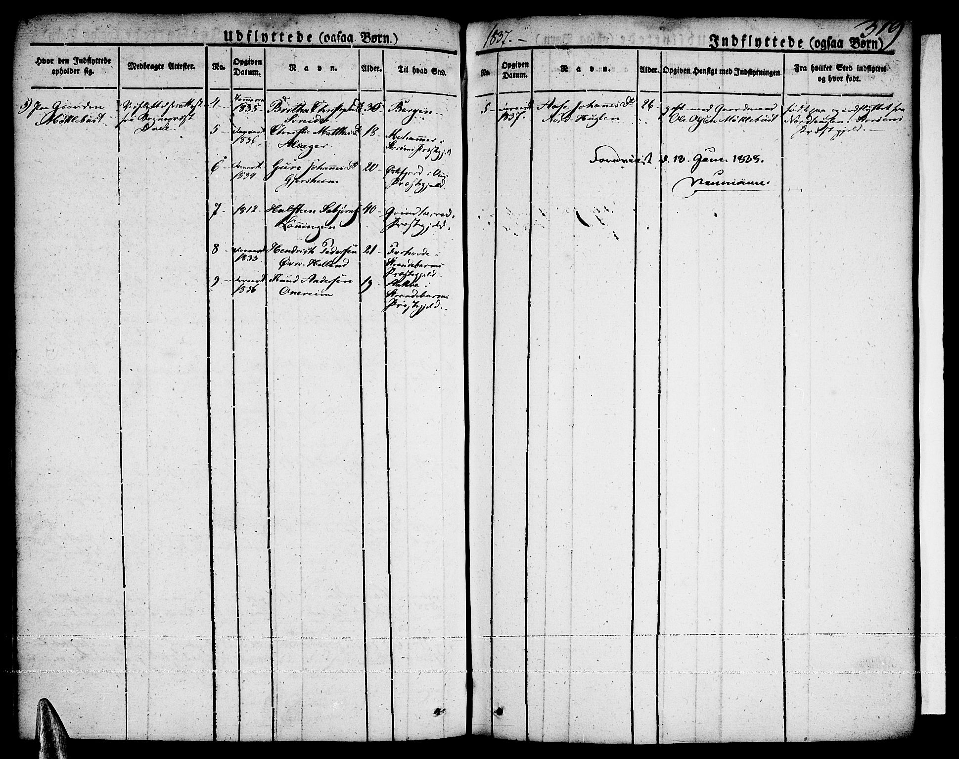 Tysnes sokneprestembete, AV/SAB-A-78601/H/Haa: Parish register (official) no. A 8, 1826-1837, p. 319