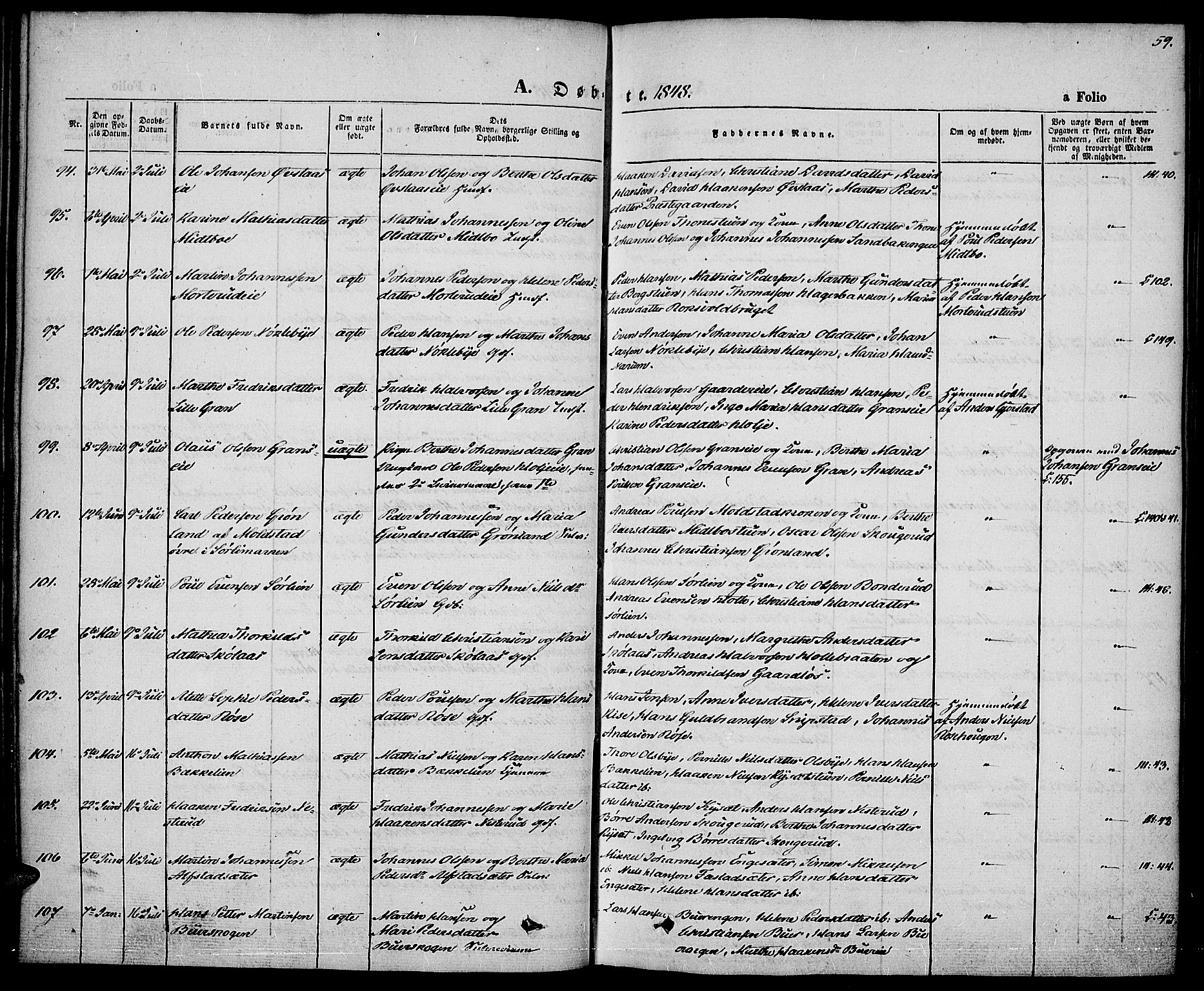 Vestre Toten prestekontor, AV/SAH-PREST-108/H/Ha/Haa/L0004: Parish register (official) no. 4, 1844-1849, p. 59