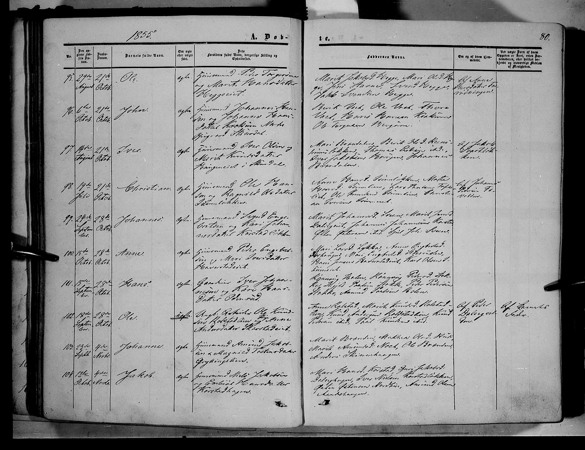 Sør-Fron prestekontor, SAH/PREST-010/H/Ha/Haa/L0001: Parish register (official) no. 1, 1849-1863, p. 80