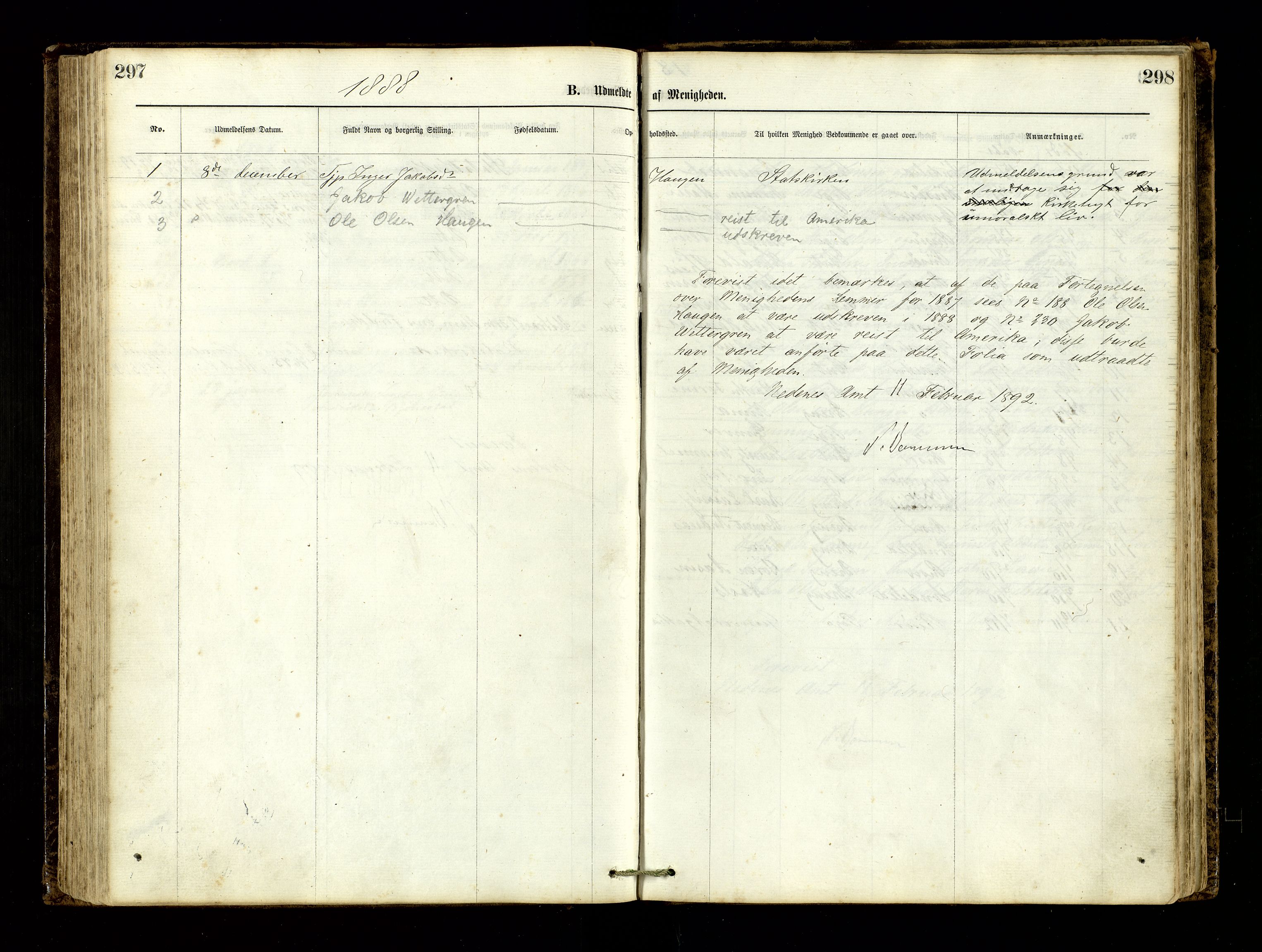 Den evangelisk-lutherske frimenighet, Risør, AV/SAK-1292-0007/F/Fa/L0001: Dissenter register no. F 17, 1877-1892, p. 297-298