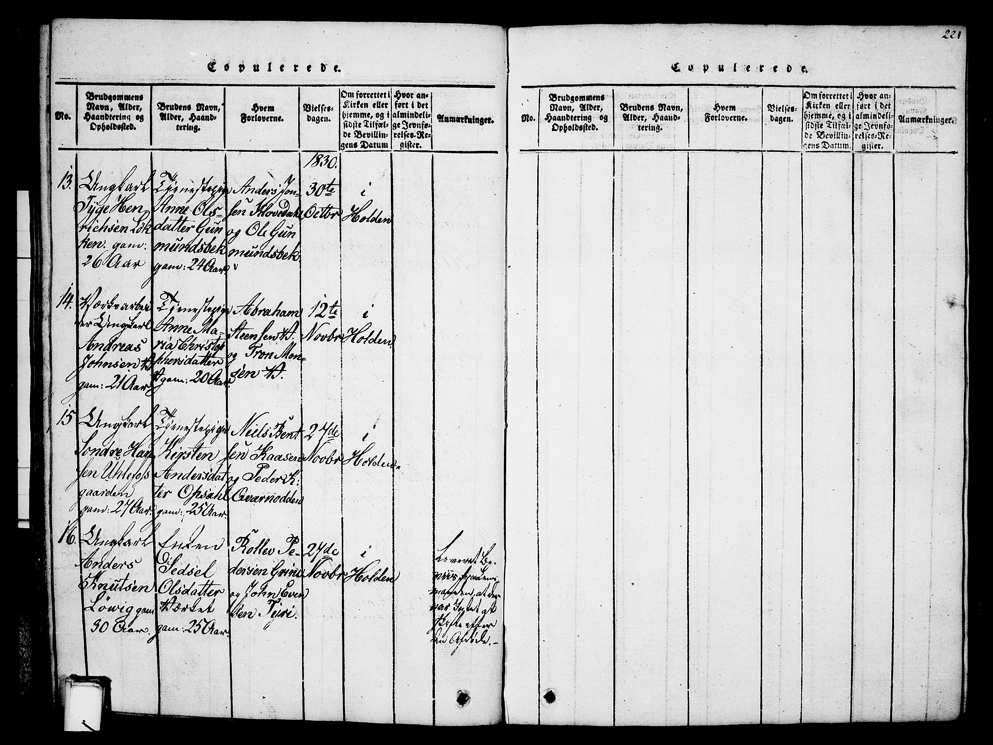 Holla kirkebøker, AV/SAKO-A-272/G/Ga/L0001: Parish register (copy) no. I 1, 1814-1830, p. 221