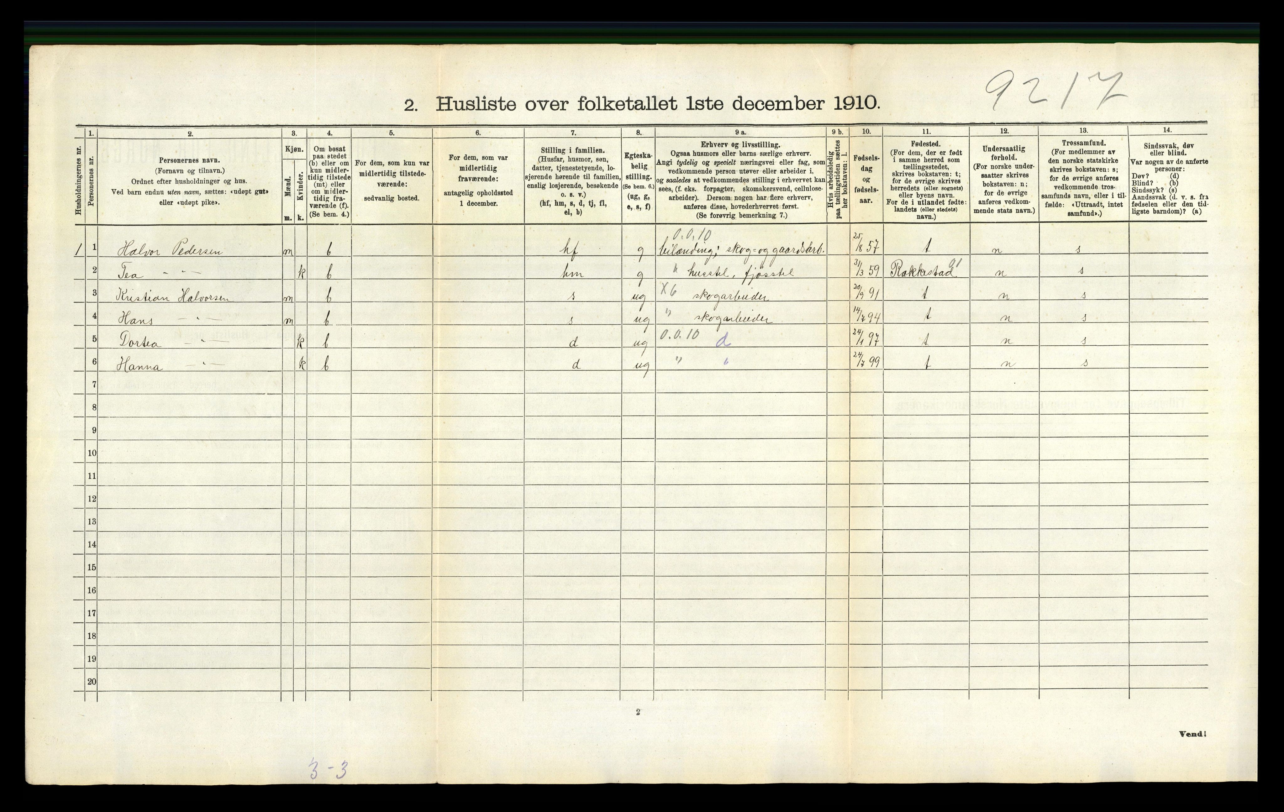 RA, 1910 census for Gjerpen, 1910, p. 698