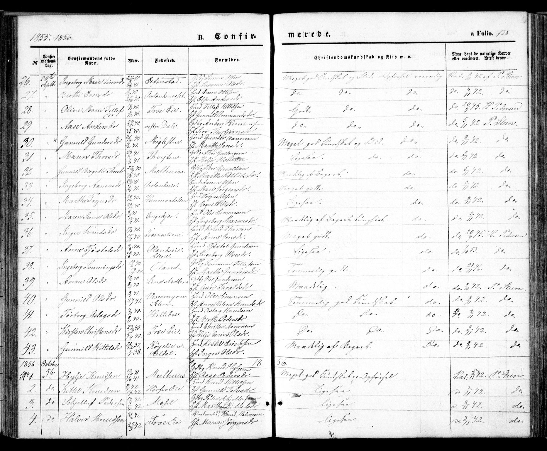Froland sokneprestkontor, SAK/1111-0013/F/Fa/L0002: Parish register (official) no. A 2, 1845-1863, p. 128