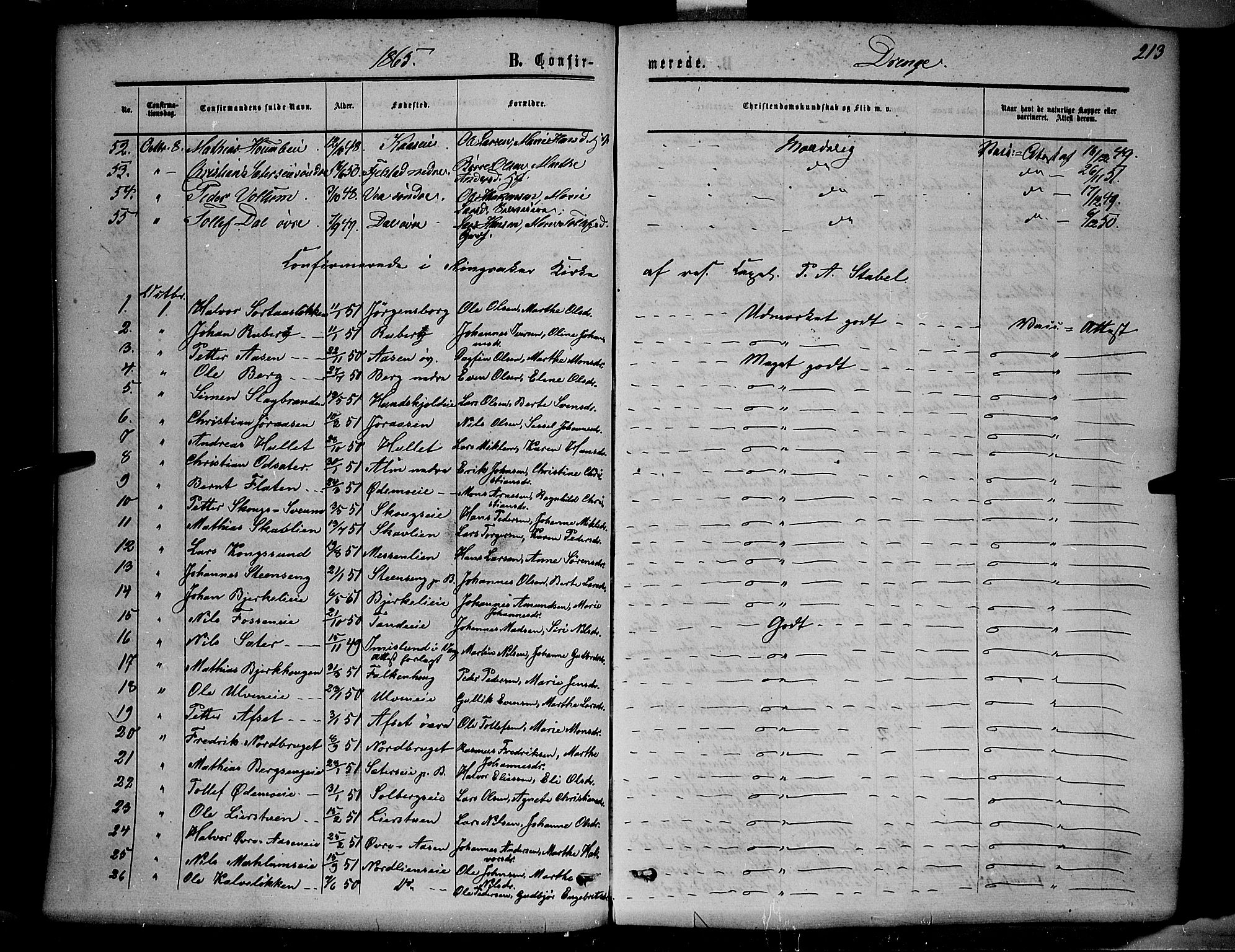 Ringsaker prestekontor, SAH/PREST-014/K/Ka/L0010: Parish register (official) no. 10, 1861-1869, p. 213