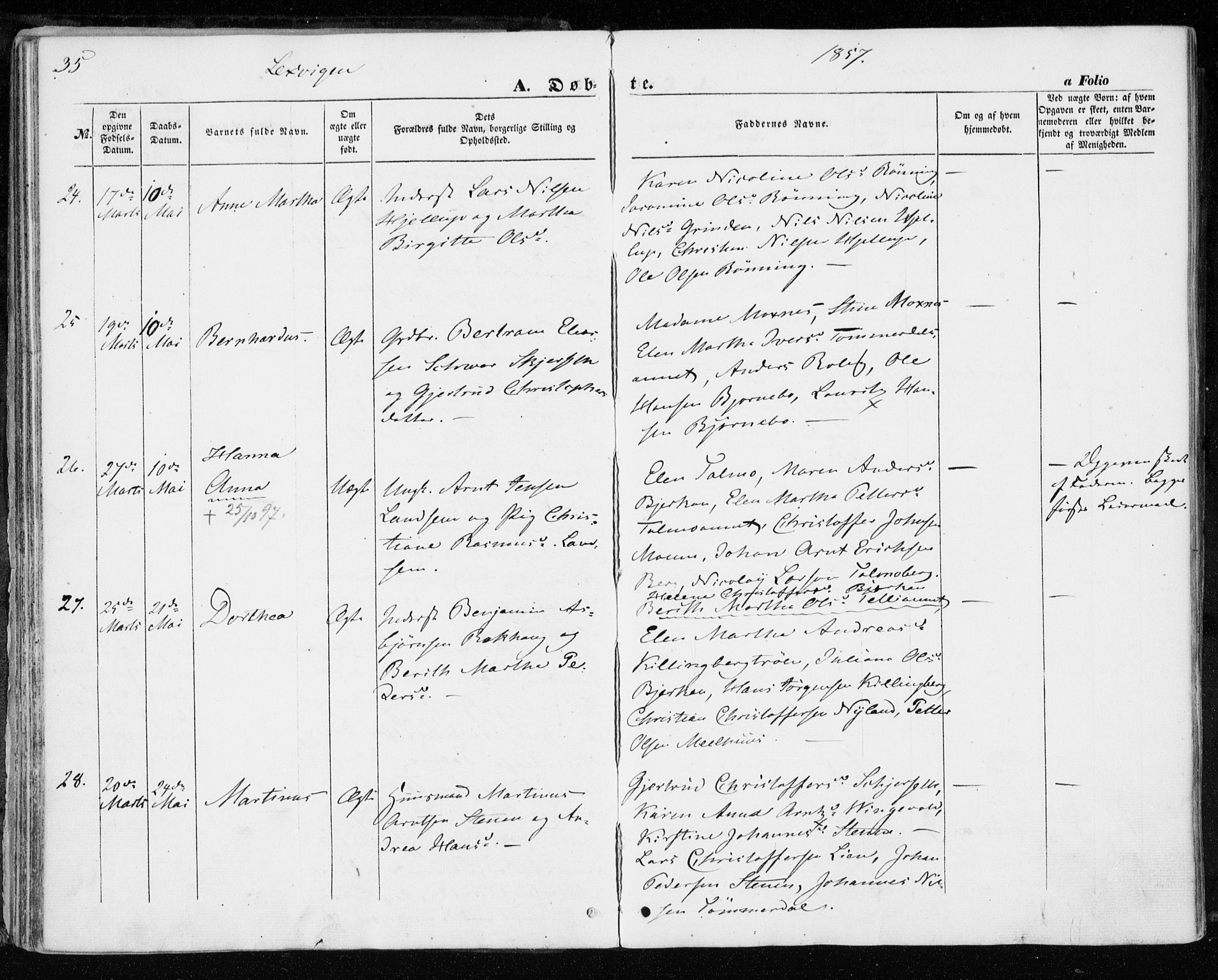 Ministerialprotokoller, klokkerbøker og fødselsregistre - Nord-Trøndelag, SAT/A-1458/701/L0008: Parish register (official) no. 701A08 /1, 1854-1863, p. 35