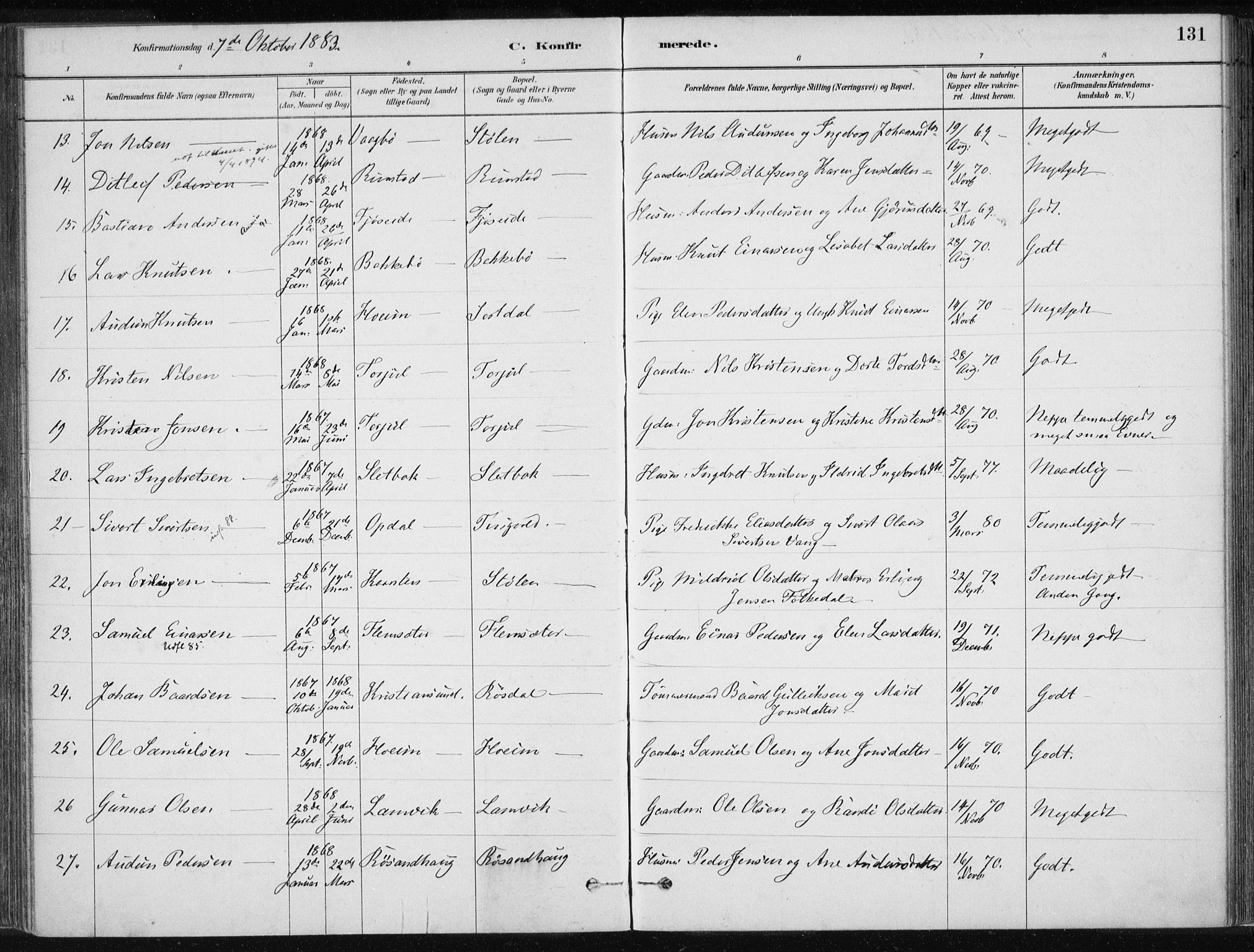 Ministerialprotokoller, klokkerbøker og fødselsregistre - Møre og Romsdal, AV/SAT-A-1454/586/L0987: Parish register (official) no. 586A13, 1879-1892, p. 131