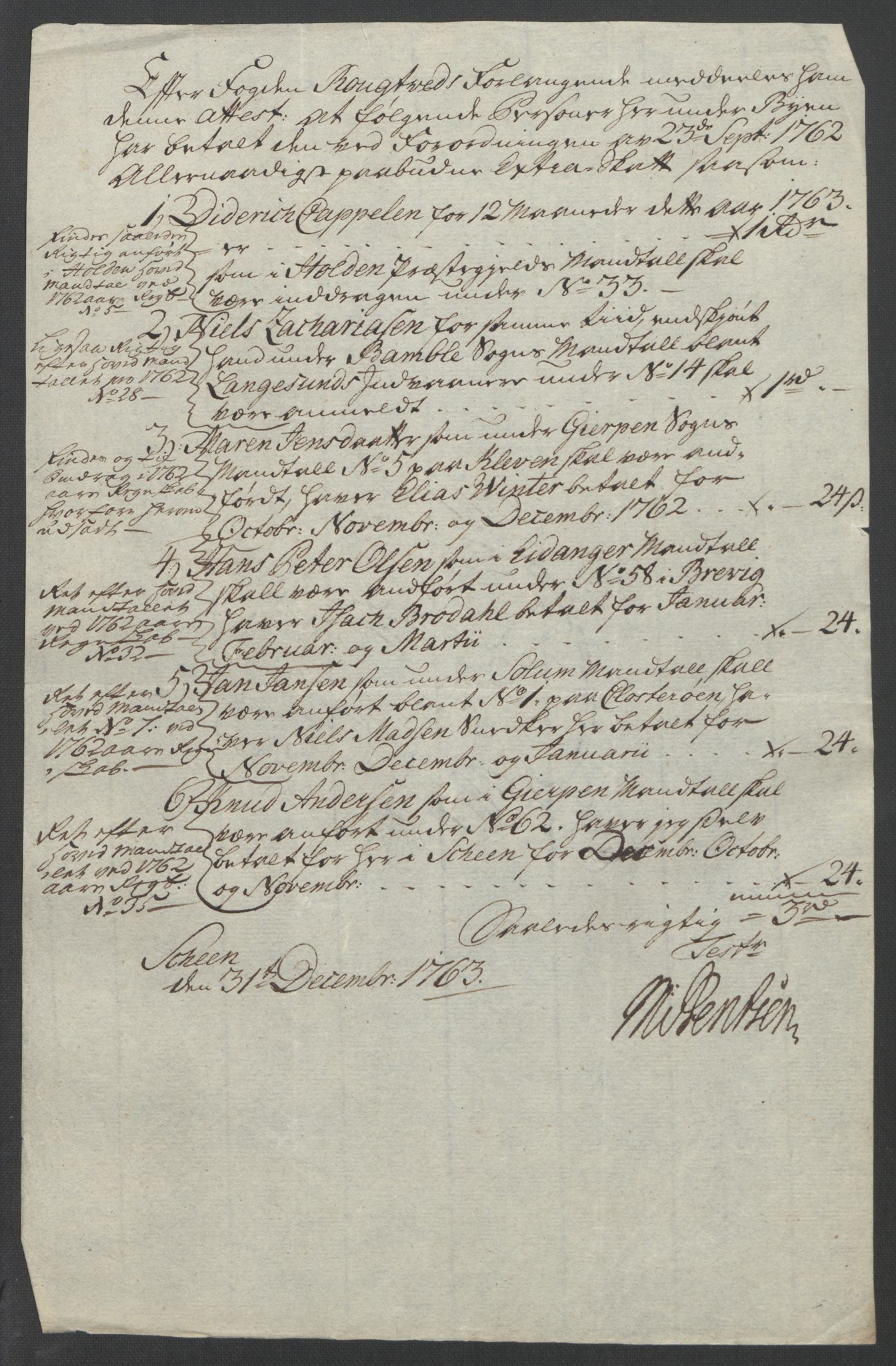 Rentekammeret inntil 1814, Reviderte regnskaper, Fogderegnskap, AV/RA-EA-4092/R37/L2239: Ekstraskatten Nedre Telemark og Bamble, 1762-1763, p. 771