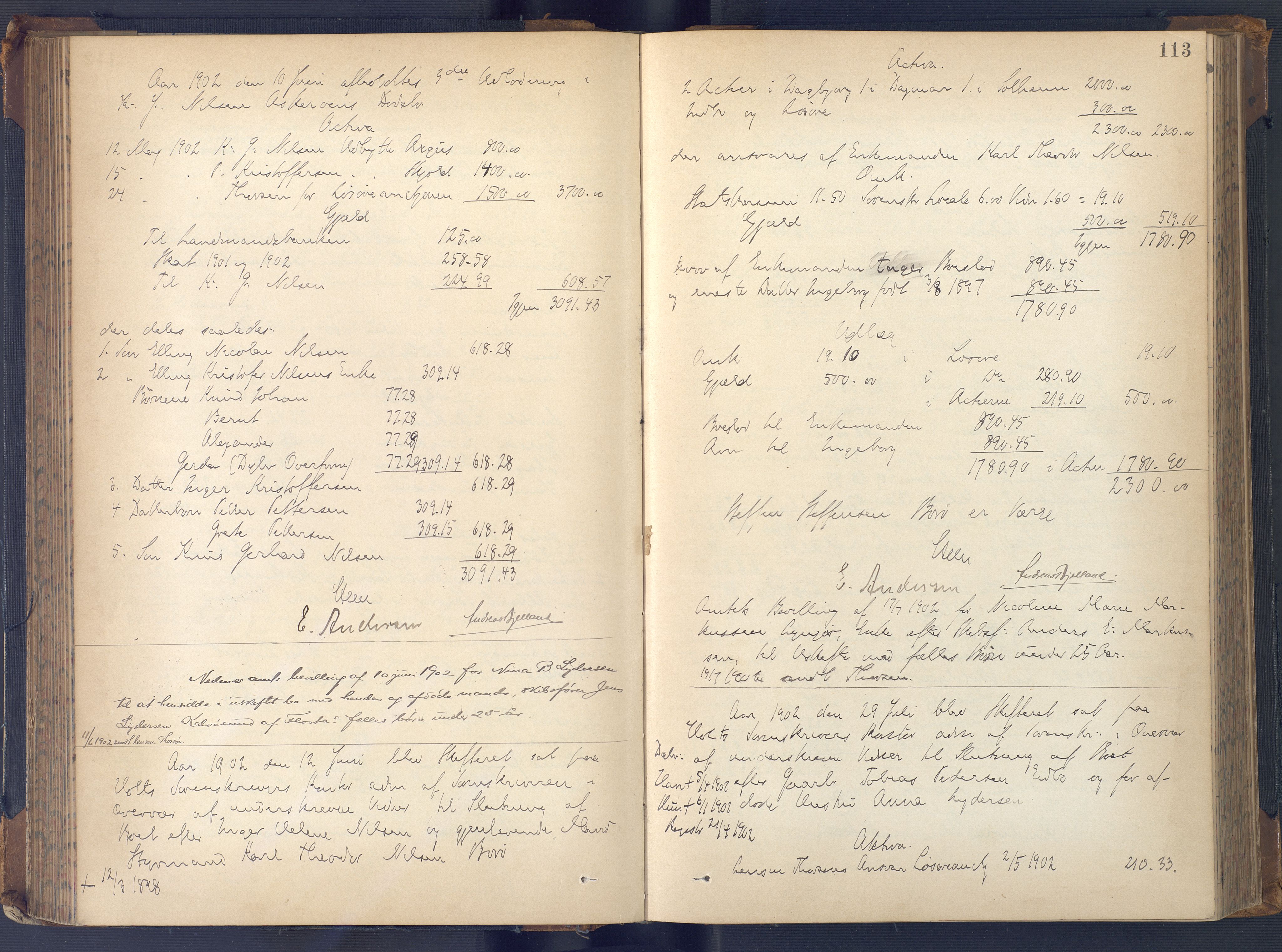 Holt sorenskriveri, AV/SAK-1221-0002/H/Hc/L0036: Skifteutlodningsprotokoll nr. 11, 1896-1911, p. 112b-113a