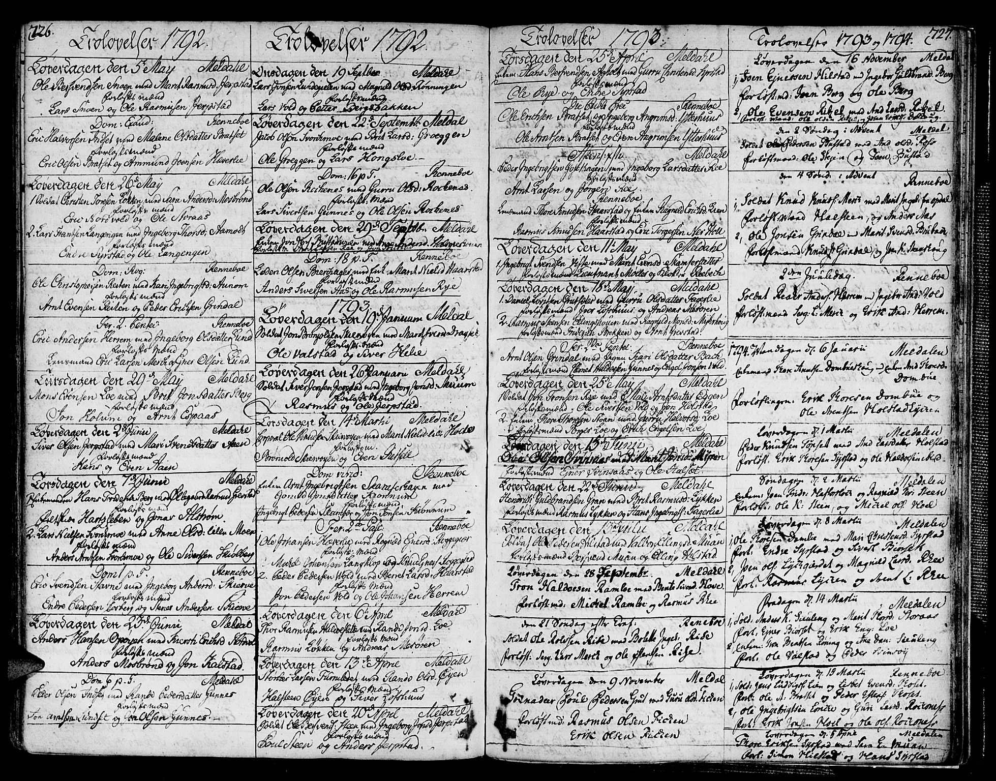 Ministerialprotokoller, klokkerbøker og fødselsregistre - Sør-Trøndelag, SAT/A-1456/672/L0852: Parish register (official) no. 672A05, 1776-1815, p. 726-727